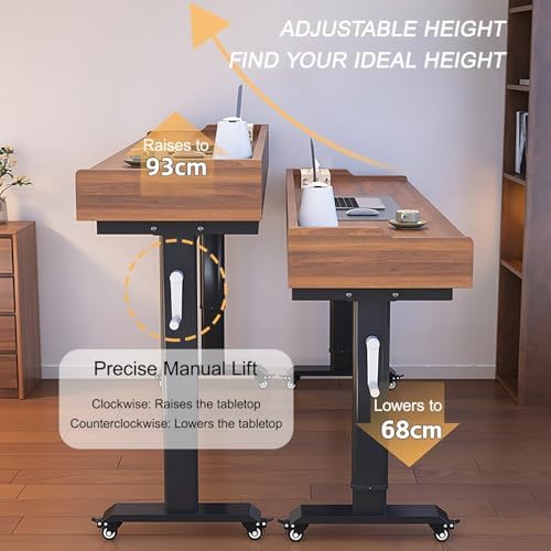 Adjustable Over Bed Table with Drawer & Wheels, Mobile Laptop Desk Cart for Home & Hospital Use, 59
