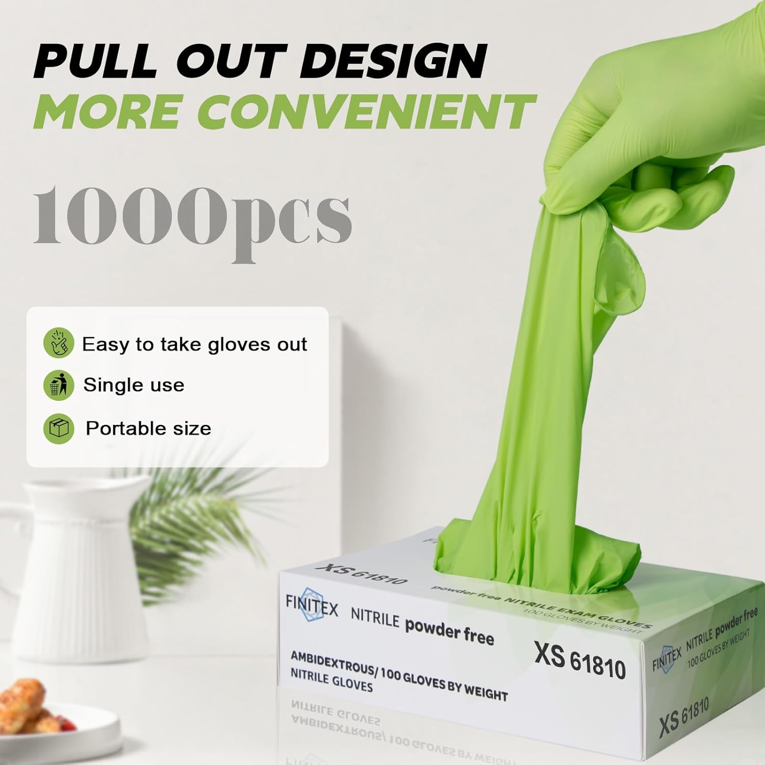 FINITEX Nitrile Disposable Gloves - Green 3.5mil 100/1000PCS Powder-Free Latex-Free Medical & Food Use