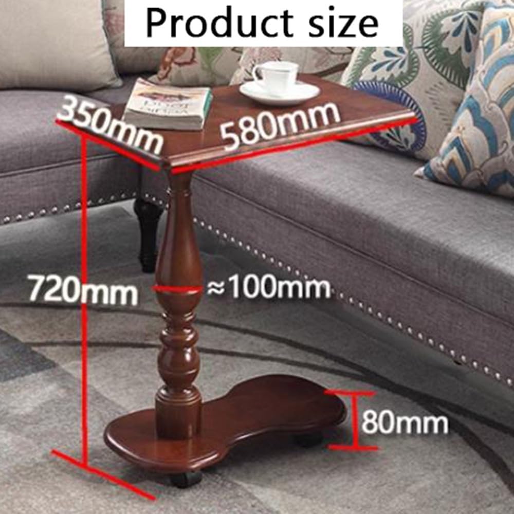 KADEUX Bedside Table with Wheels, Vintage Wood Overbed Table, Sofa Side Table Mobile Laptop Cart, Portable C Shaped End Table for Bedside Hospital Medical Home Use (Color : Walnut)