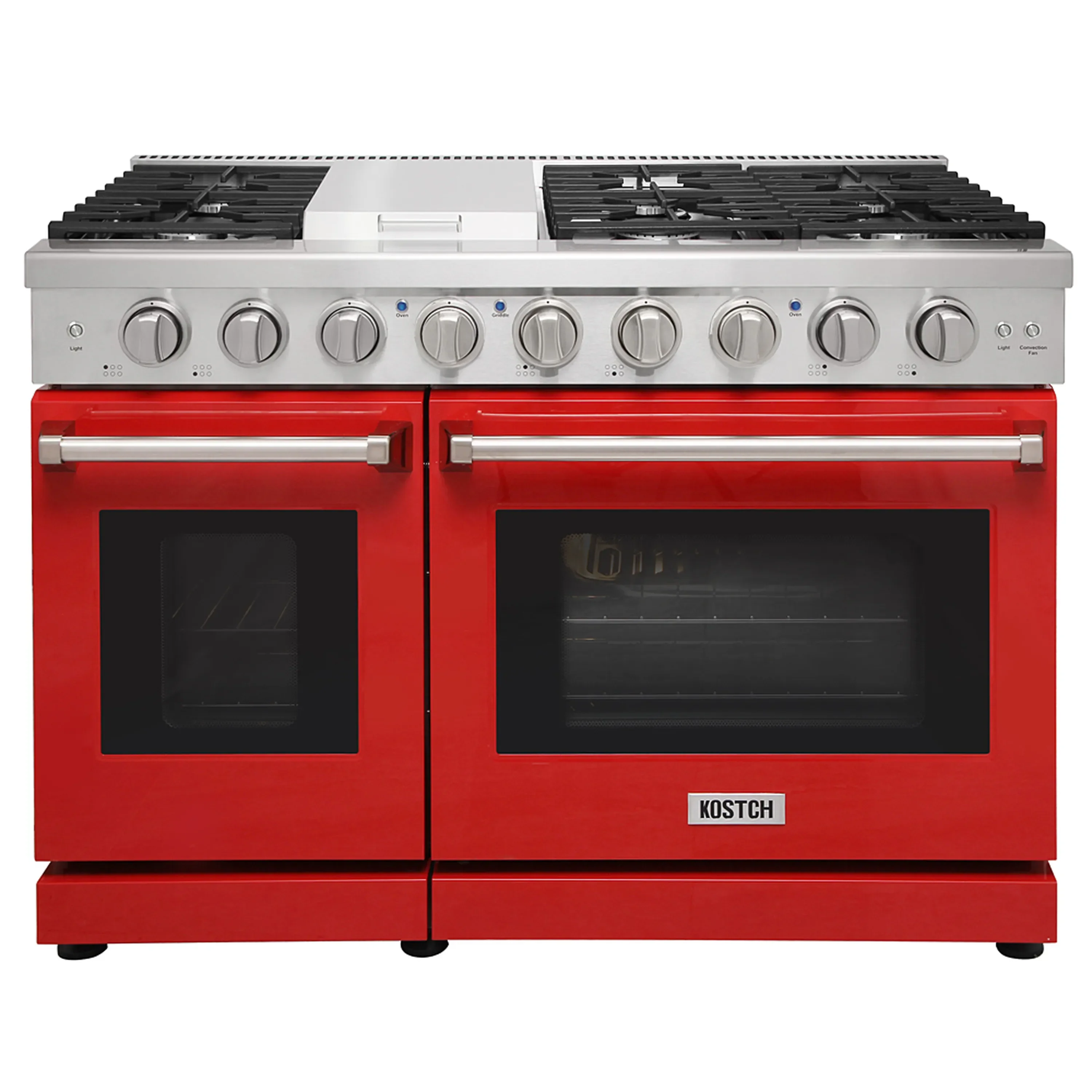 Kostch 48-Inch Gas Range with 6 Burners, Griddle Cooktop & 6.8 Cu. Ft. Convection Oven in Red (KOS-48RG03M-R)