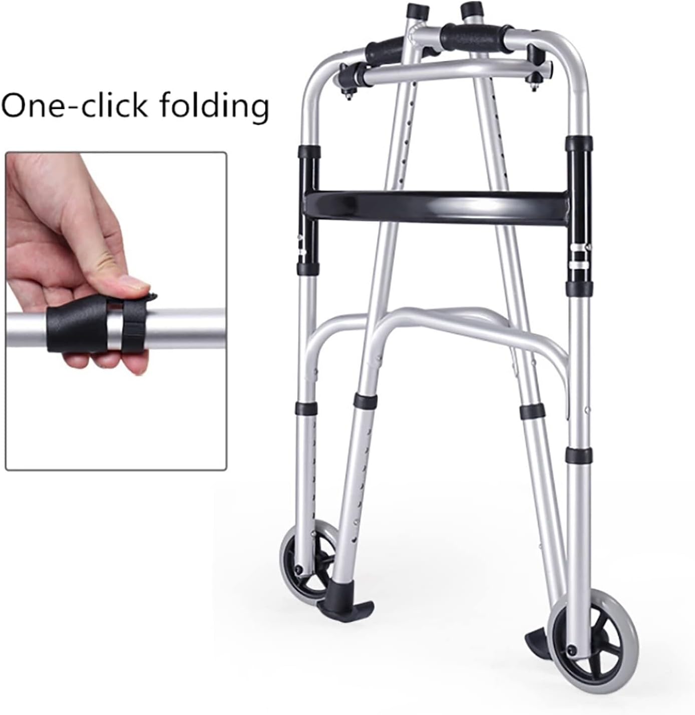 Elderly Walker Upright Posture Rolling Walker Adjustable Height and Width One-Button Folding with Armrest Support Pad Suitable for People with Reduced Mobility, The Elderly (Color : A)