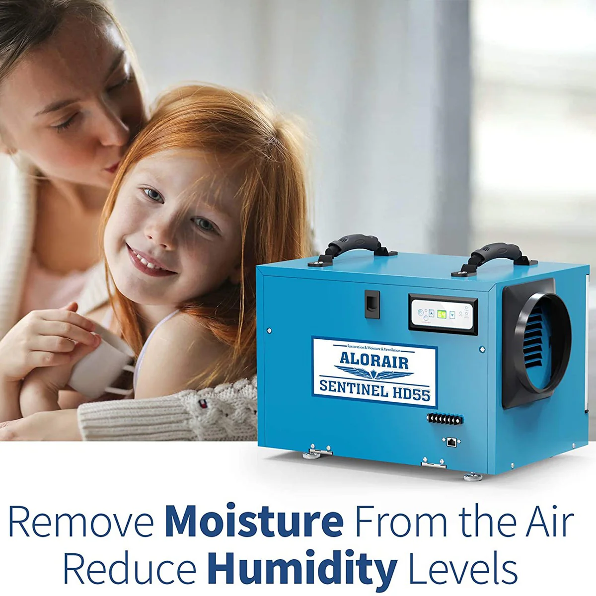 AlorAir Sentinel 53 Pint at AHAM Dehumidifier With Drain Hose For Crawl Spaces or Basements Up to 1,200 Sq. Ft., Blue