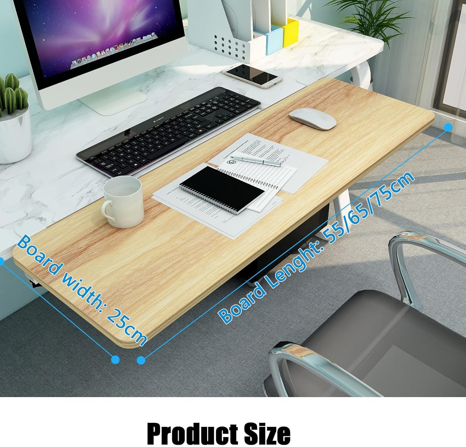 Ergonomic Desk Extender - for Computer Armrest Shelf Table Elbow Arm Support - Punch-Free Clamp-on Mouses Platforms - 90° Foldable Keyboard Drawer Tray Save Space,Walnut-75x25cm(30x10Inch)