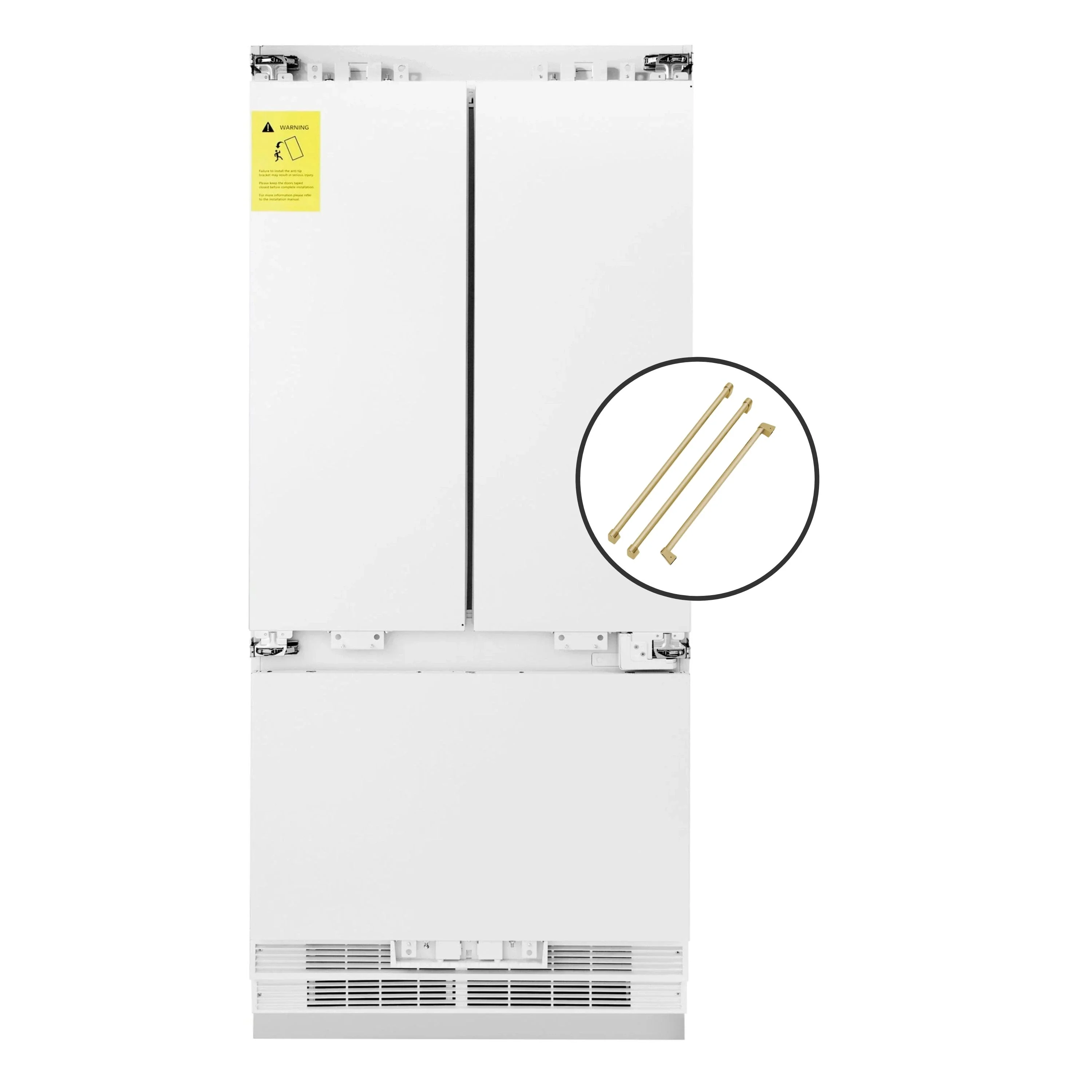 ZLINE Autograph Edition 36-Inch 19.6 cu. ft. Panel Ready Built-in 3-Door French Door Refrigerator with Internal Water and Ice Dispenser with Champagne Bronze Handles (RBIVZ-36-CB)