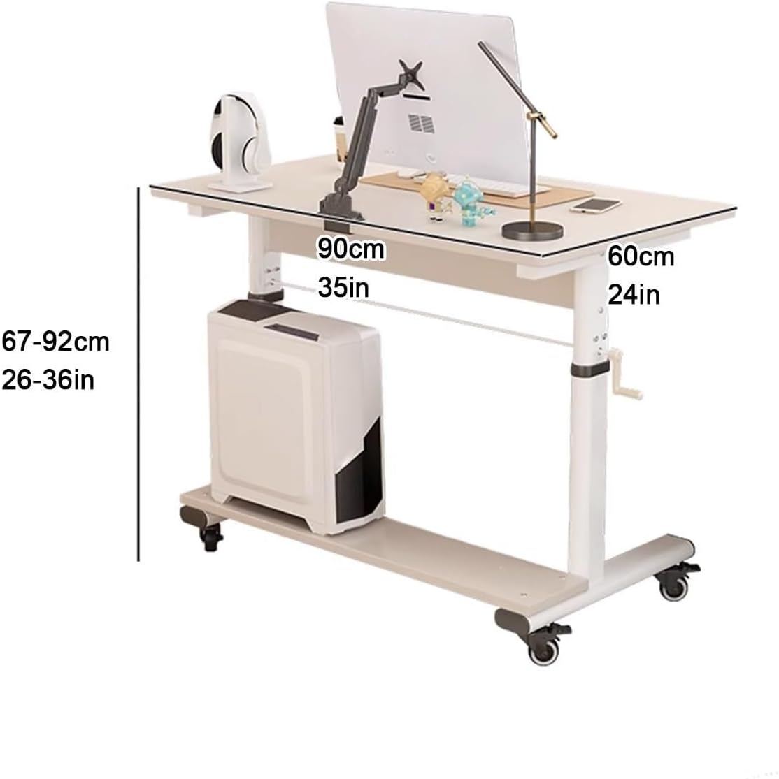 Overbed Table, Mobile Standing Desk with Wheels, Adjustable Height Bedside Laptop Table Hospital Nursing Reading Eating Table