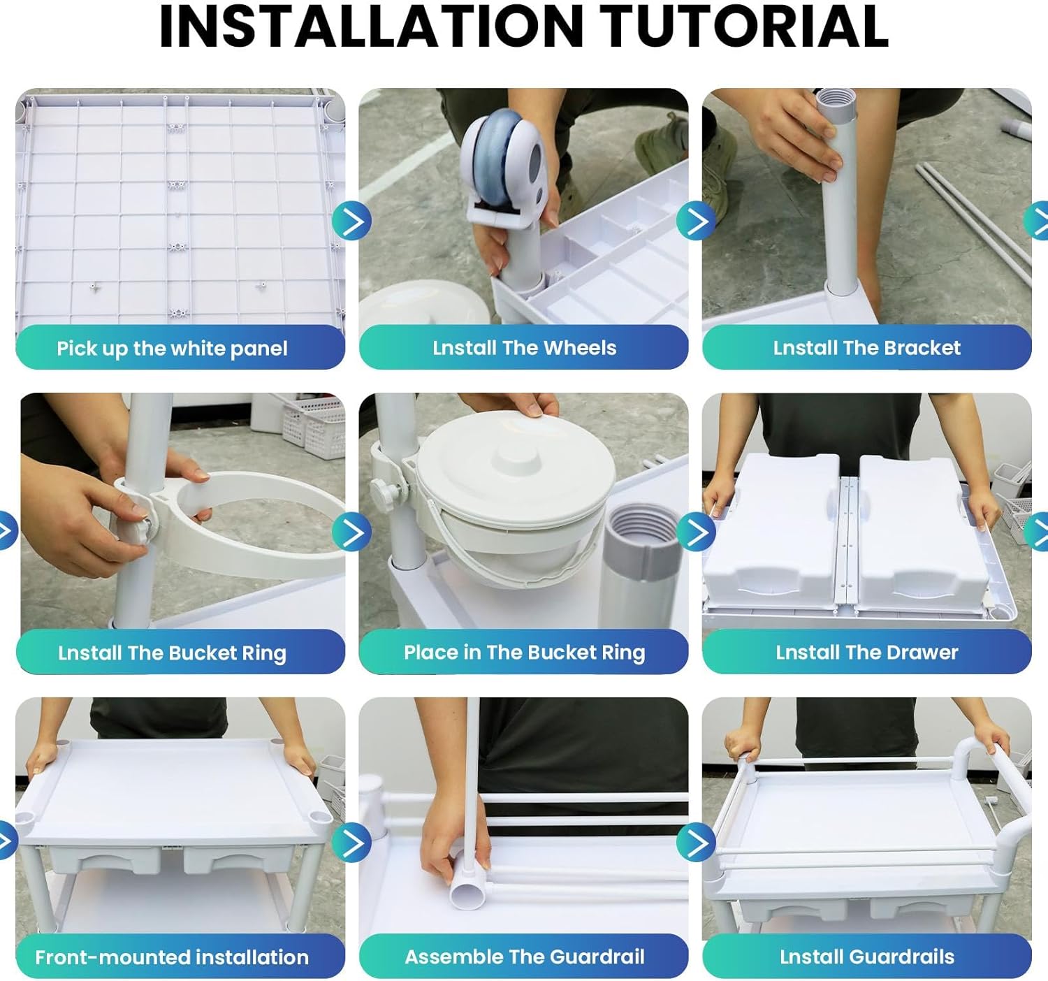 360° Rotate Medical Mobile Trolley Cart with 2 Drawers & 3 Trash Cans, Salon Trolley Cart with 4 Silent Wheels, 440 LBS Max Load White Utility Cart for Hospital Dental Clinic Home