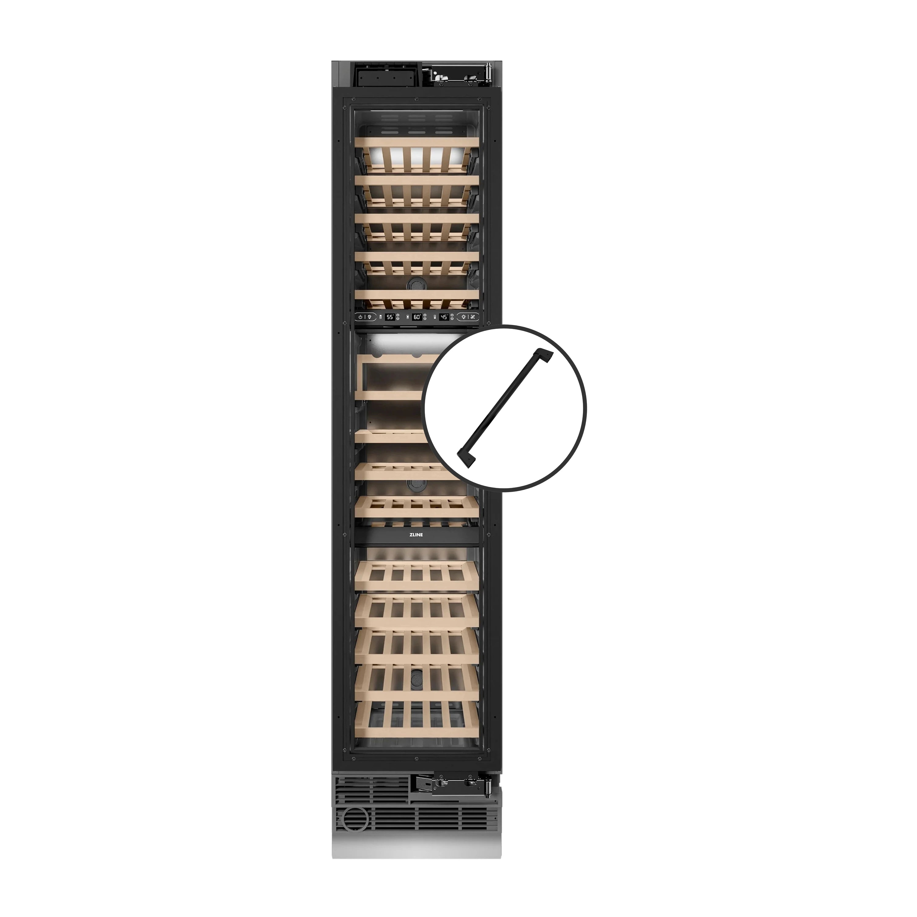 ZLINE Autograph Edition 18-Inch 9.0 Cu. Ft. Triple Zone 68 Bottle Panel Ready Right Hinge Column Wine Cooler with Matte Black Accents (RBCWVRZ-18-MB)