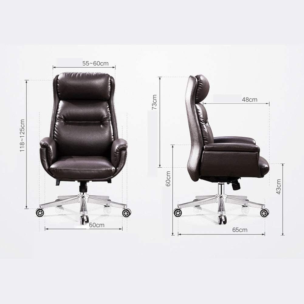 Executive Swivel Adjustable Swivel Office Desk Chair with Armrests Lumbar Support Desk Ergonomic Chair High Back Leather Office Chair Boss President Manager Chair Soft and Moderate
