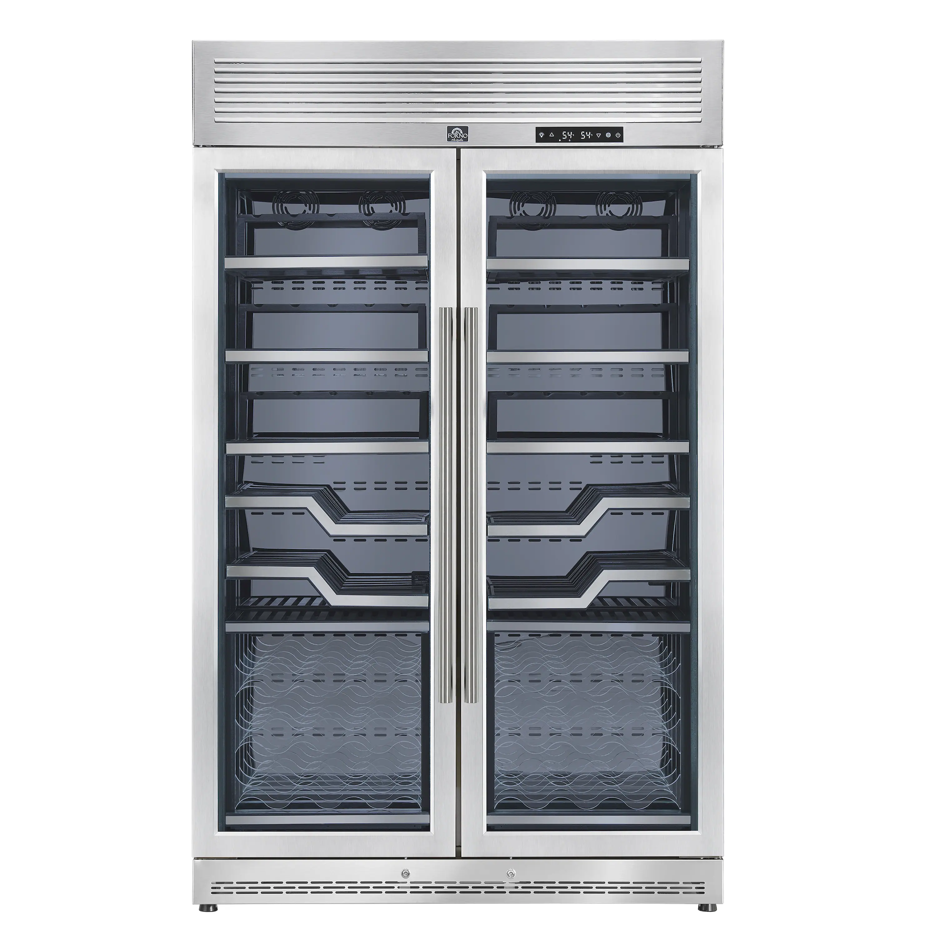 FORNO Abruzzo 48-Inch Dual Zone Wine Cooler with Clear Acrylic Holders & Stainless Trim Shelves (FWCDR6611-48S)