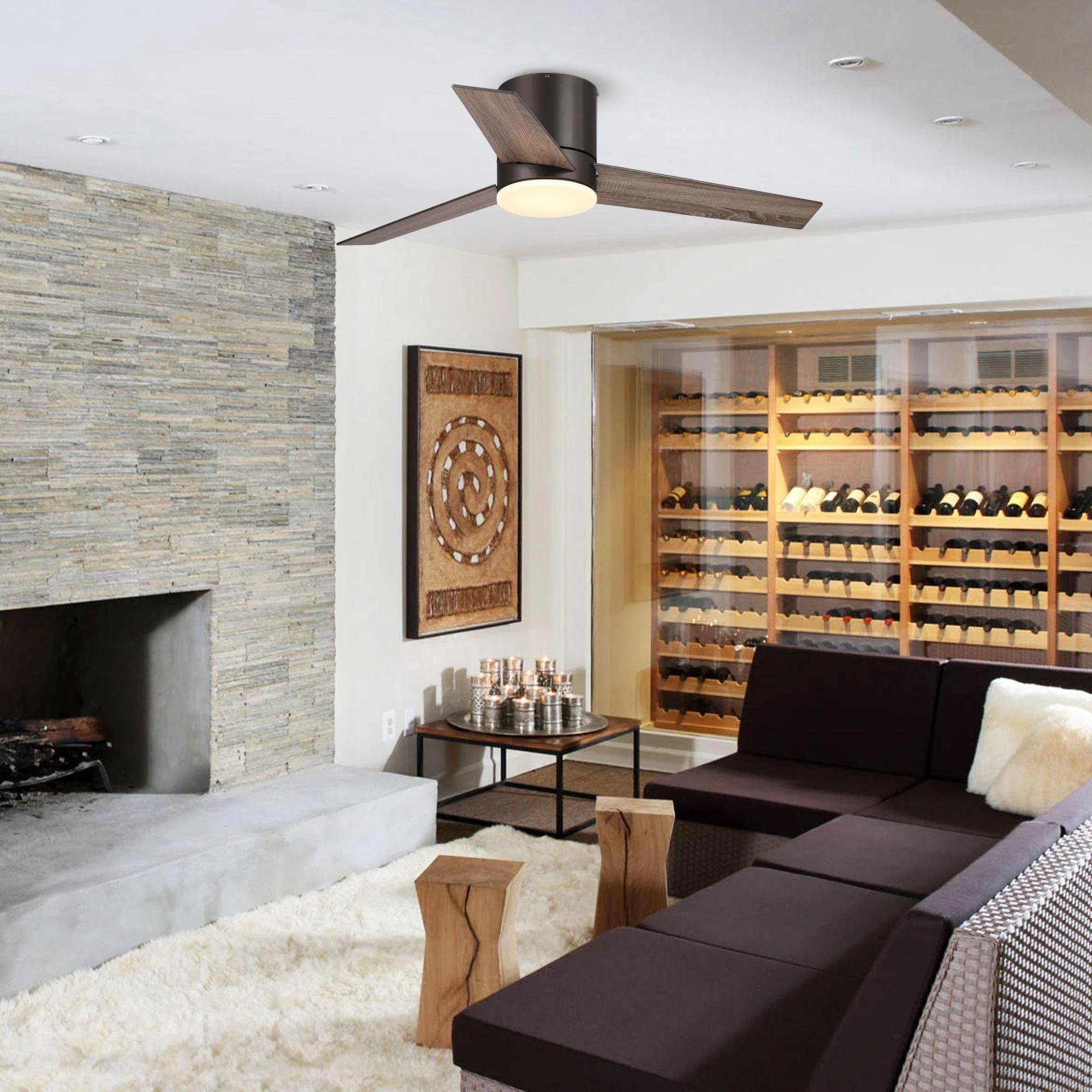 Parrot Uncle 48-Inch Kielah Farmhouse Flush Mount Reversible Ceiling Fan with Lighting and Remote Control