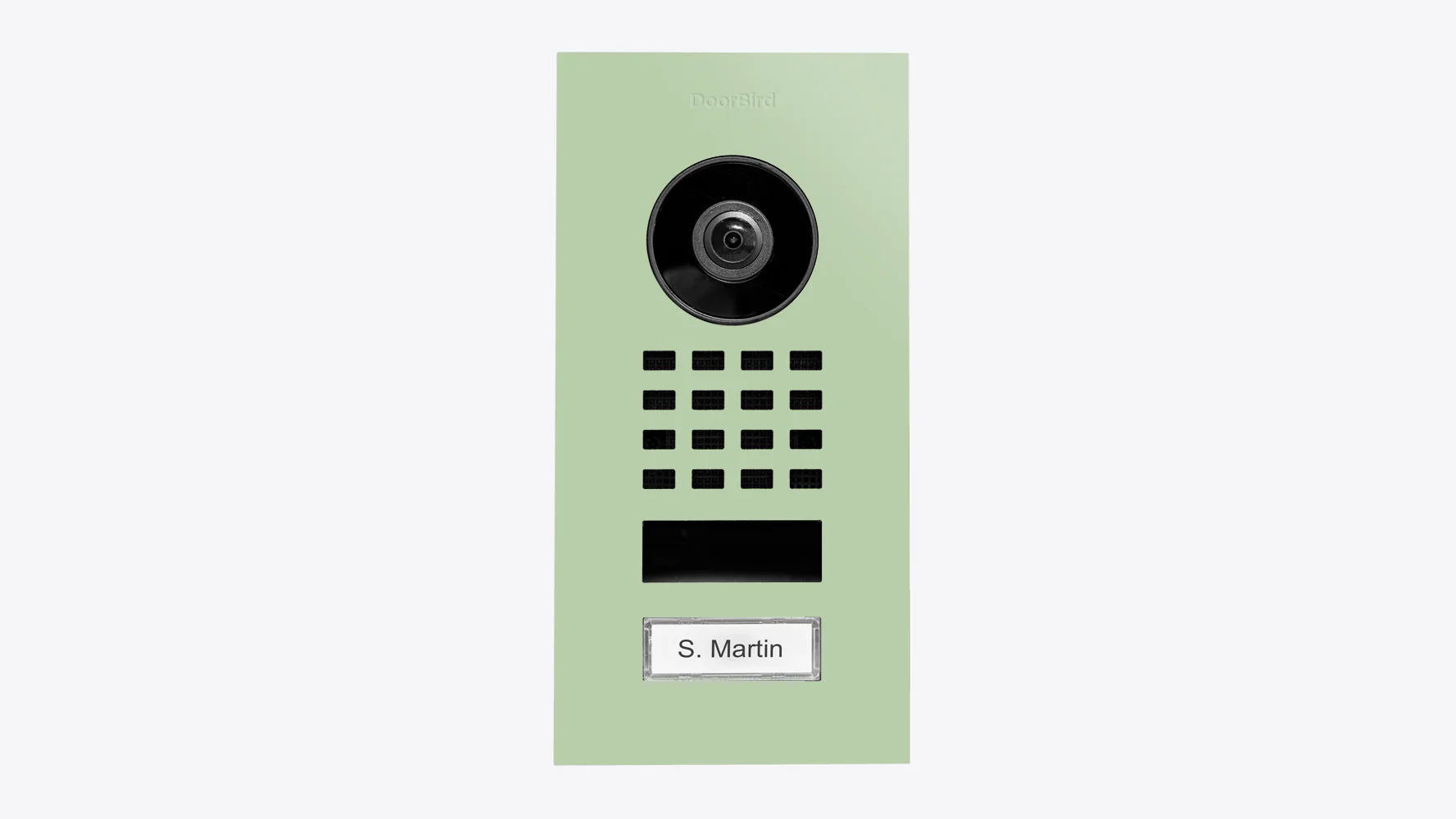 DoorBird D1101V Flush-Mount IP Video Intercom, 1 Call Button in Pastel Green, RAL 6019
