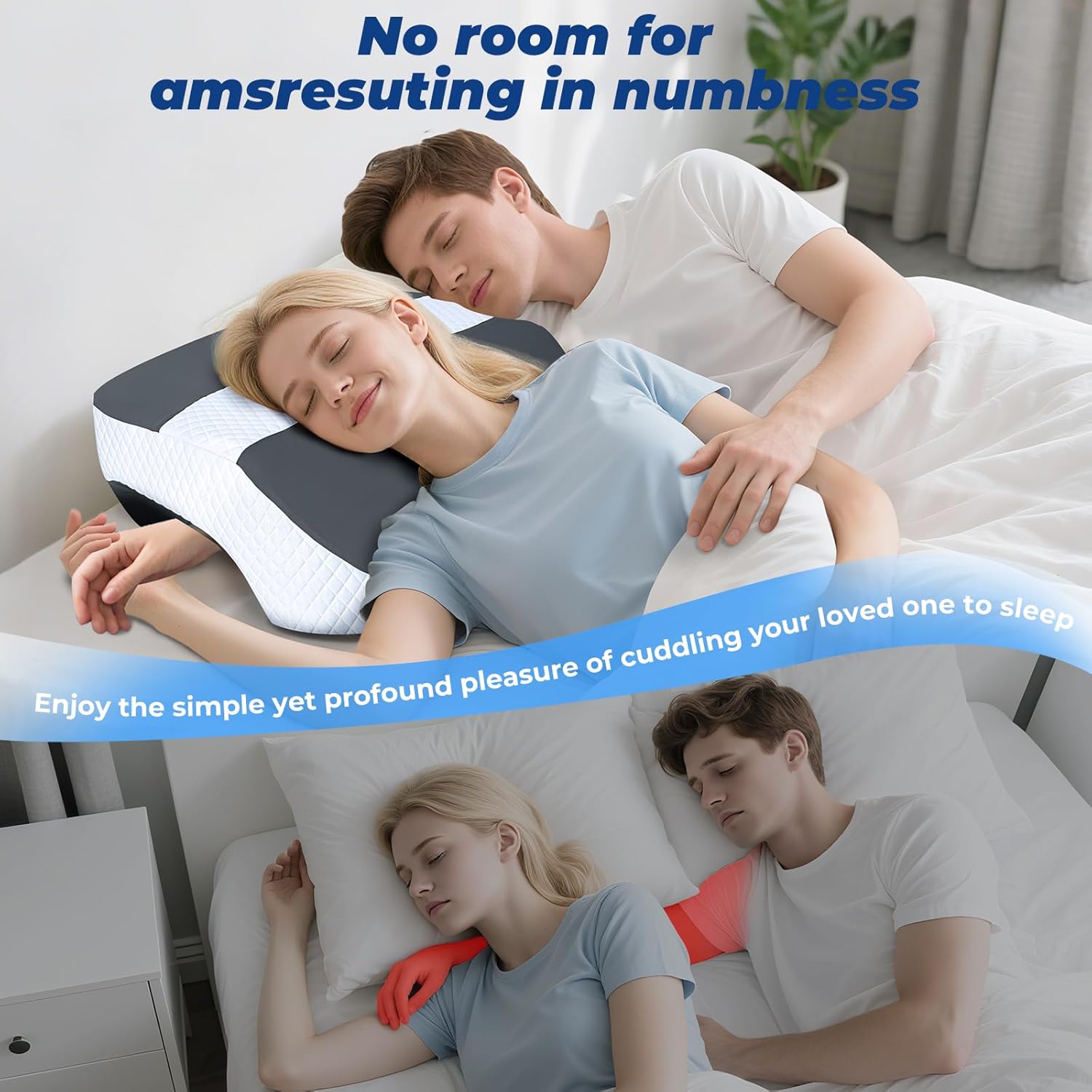 SAHEYER Side Sleeper Pillow with Arm Holes, 2 in 1 Shoulder Relief System for Rotator Cuff Pain, Memory Foam Pillow for Adults with 3 Arm Place Hole, Grey