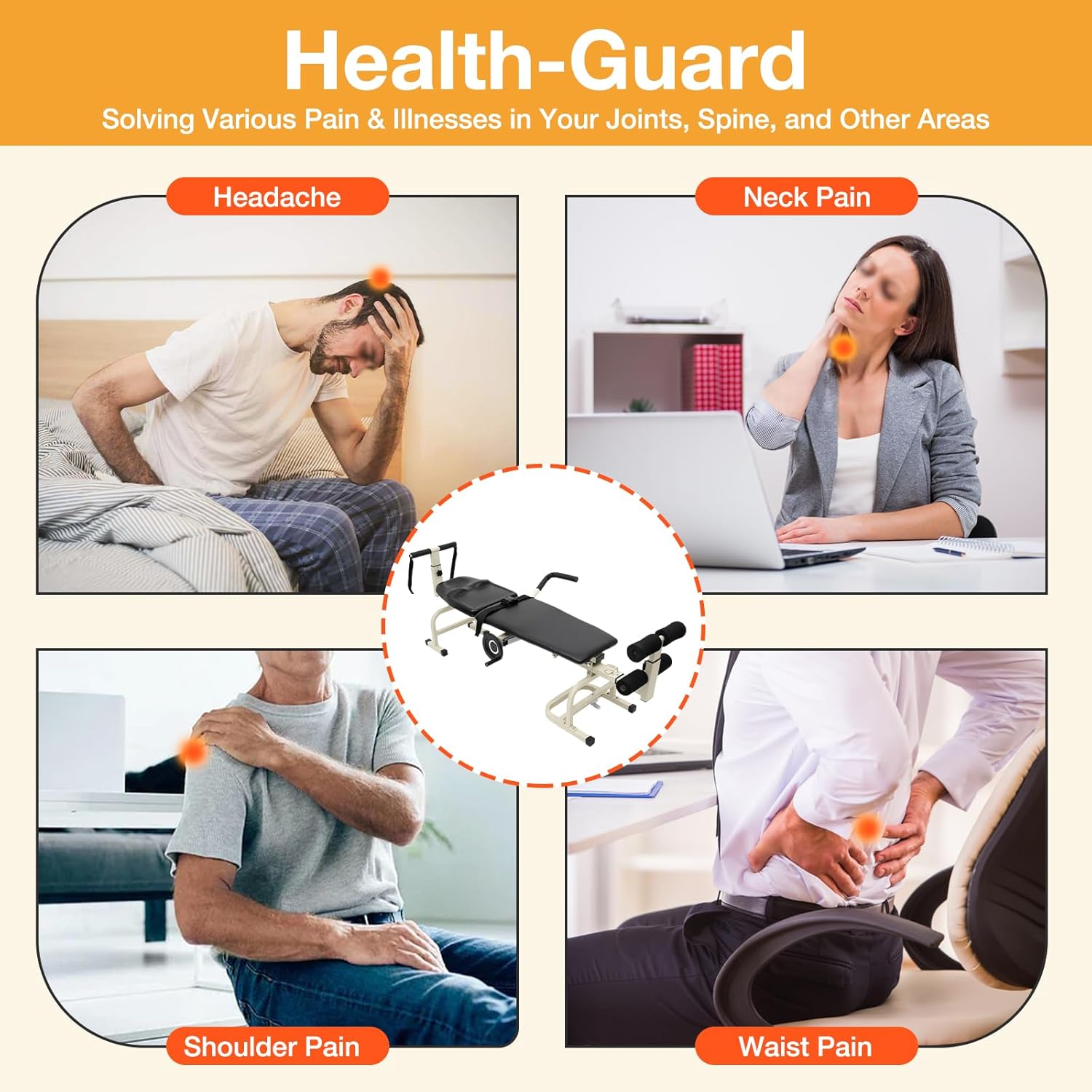 OUKANING Massage Traction Bed Therapy Massage Bed Table Cervical Spine Lumbar Traction Bed Body Stretching Device Folding Back Stretch Bench for Lumbar Spine Cervical