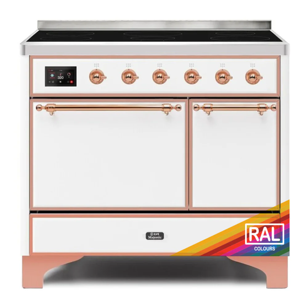 ILVE 40-Inch Majestic II Induction Range with 6 Elements and Solid Door Dual Oven TFT Control Display in Custom RAL Color with Copper Trim (UMDI10QNS3RAP)