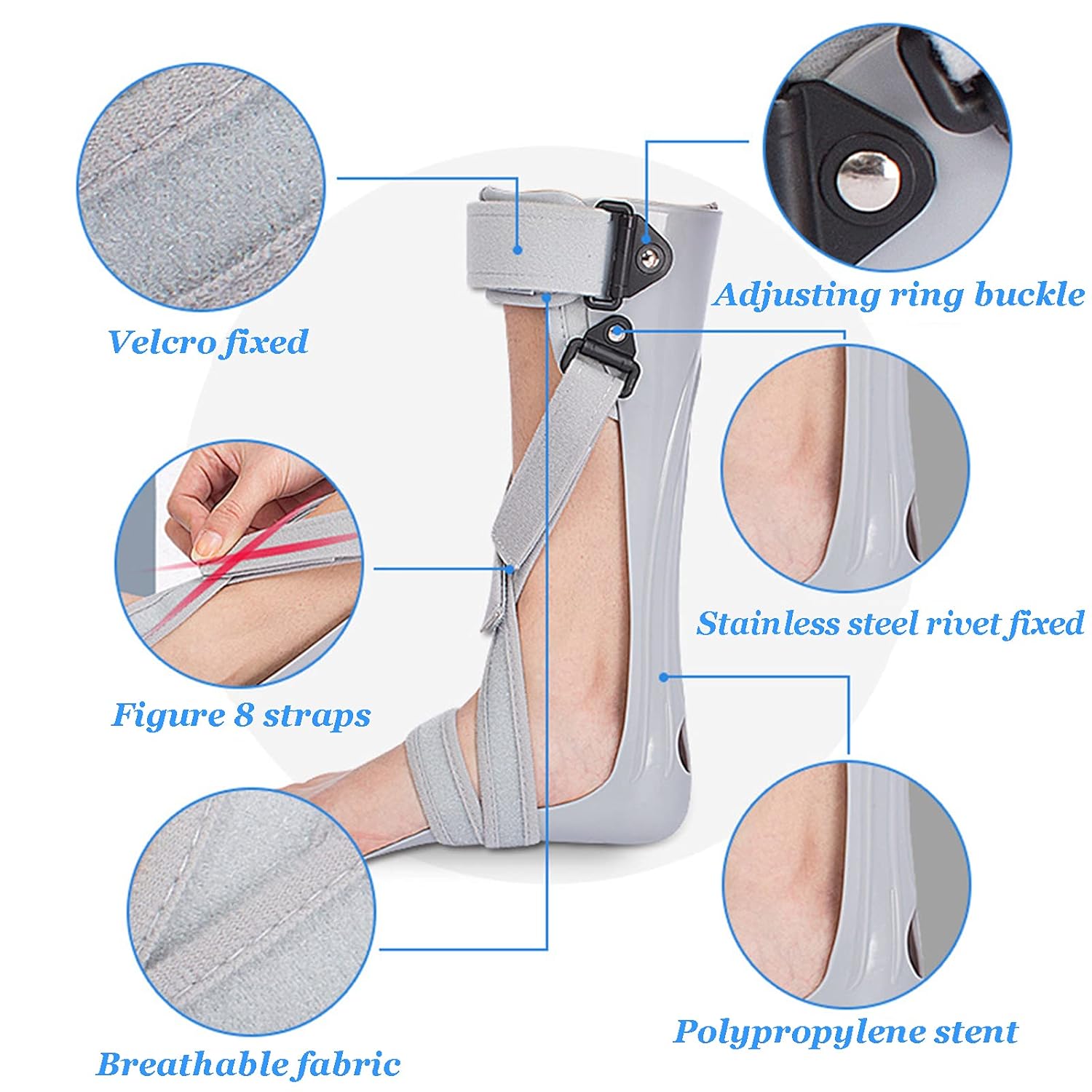 HUANGJUN Ankle Foot Orthosis Adjustable Foot Drop Orthosis Ankle Corrector Support Brace Protection Correction Splint with X-Shape Foot Fix Strap,left,L