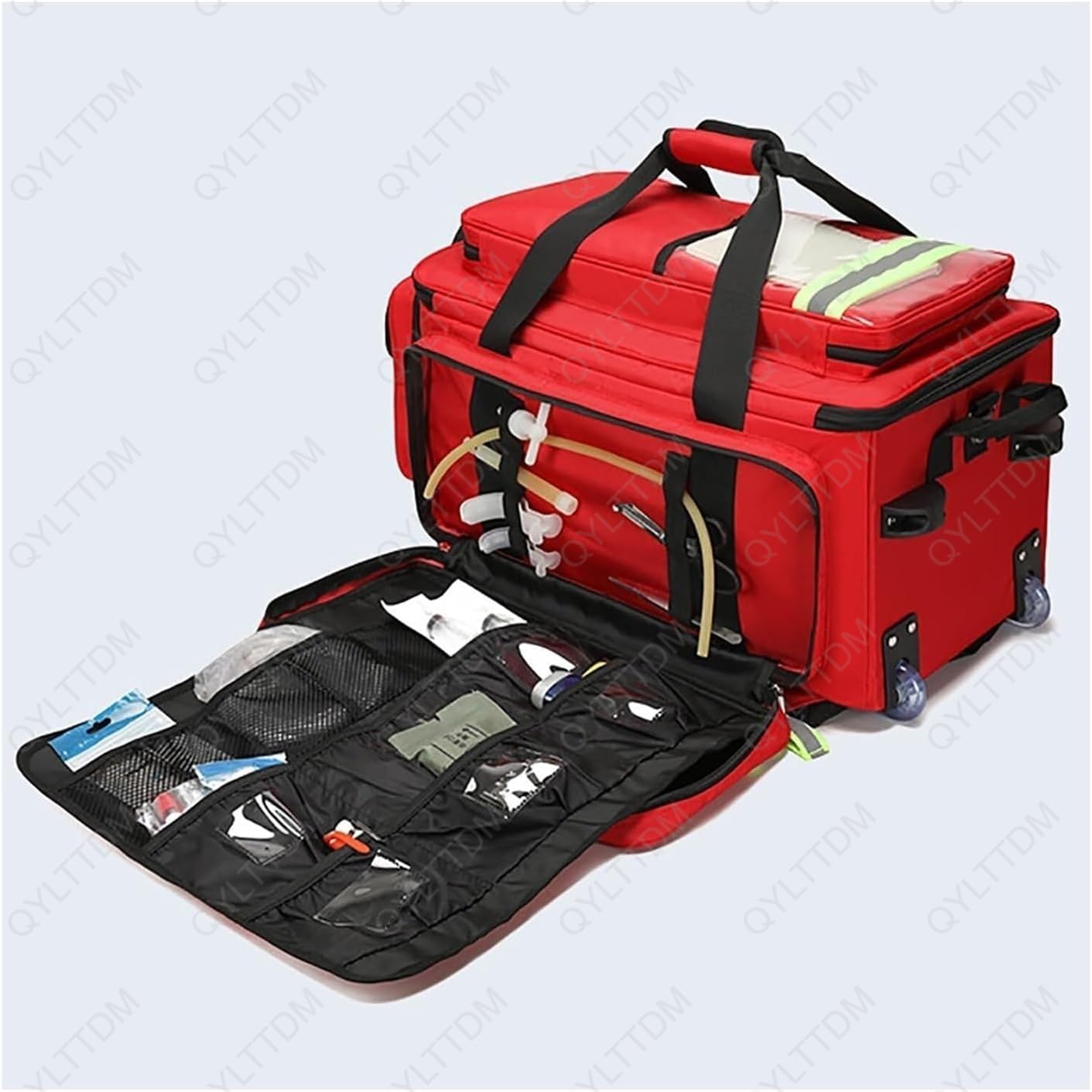 Firefighter Jumbo Turnout Gear Wheeled Bag, with Compartments, Rolling Medical Bag with Wheels, Portable Medical Trolley Duffle, with Reflective Trim, for Emergency, Home & Clinical Use