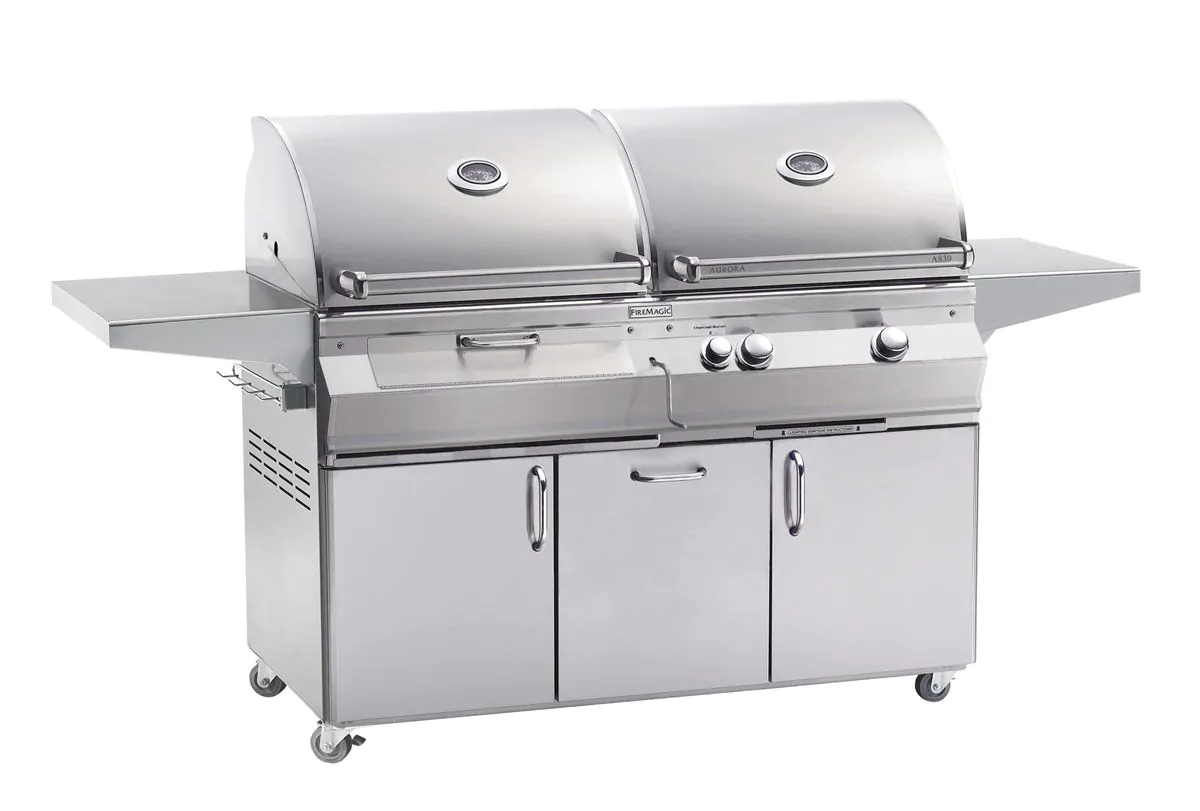 Fire Magic Aurora A830s 46-Inch Natural Gas and Charcoal Freestanding Dual Grill with 1 Sear Burner and Analog Thermometer (A830S-7LAN-61-CB)