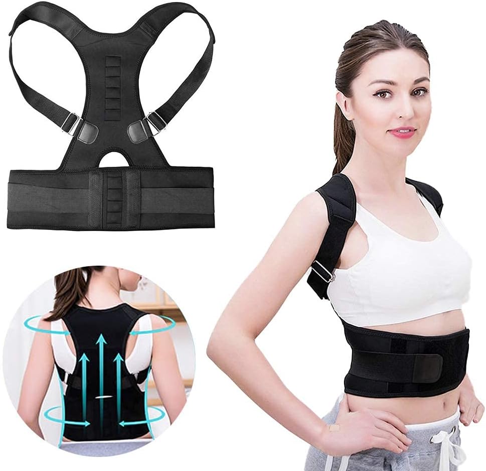 Posture Corrector Adjustable Magnetic Back Posture Corrector Back Belt Lumbar Support Shoulder Back Brace Support Correct Posture Corset Unisex Back Brace (Color : Black, Size : XL)