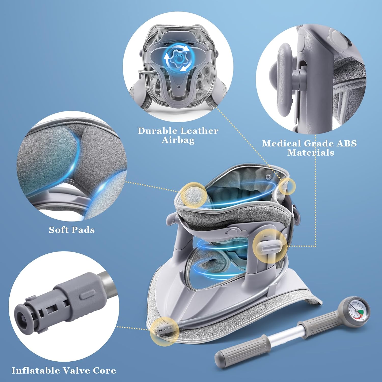 Cervical Neck Traction Device, Adjustable Cervical Traction Device with 3 Power Traction, 8 Airbag Support for Neck Pain Relief Neck Stretcher Air Pump Neck Brace