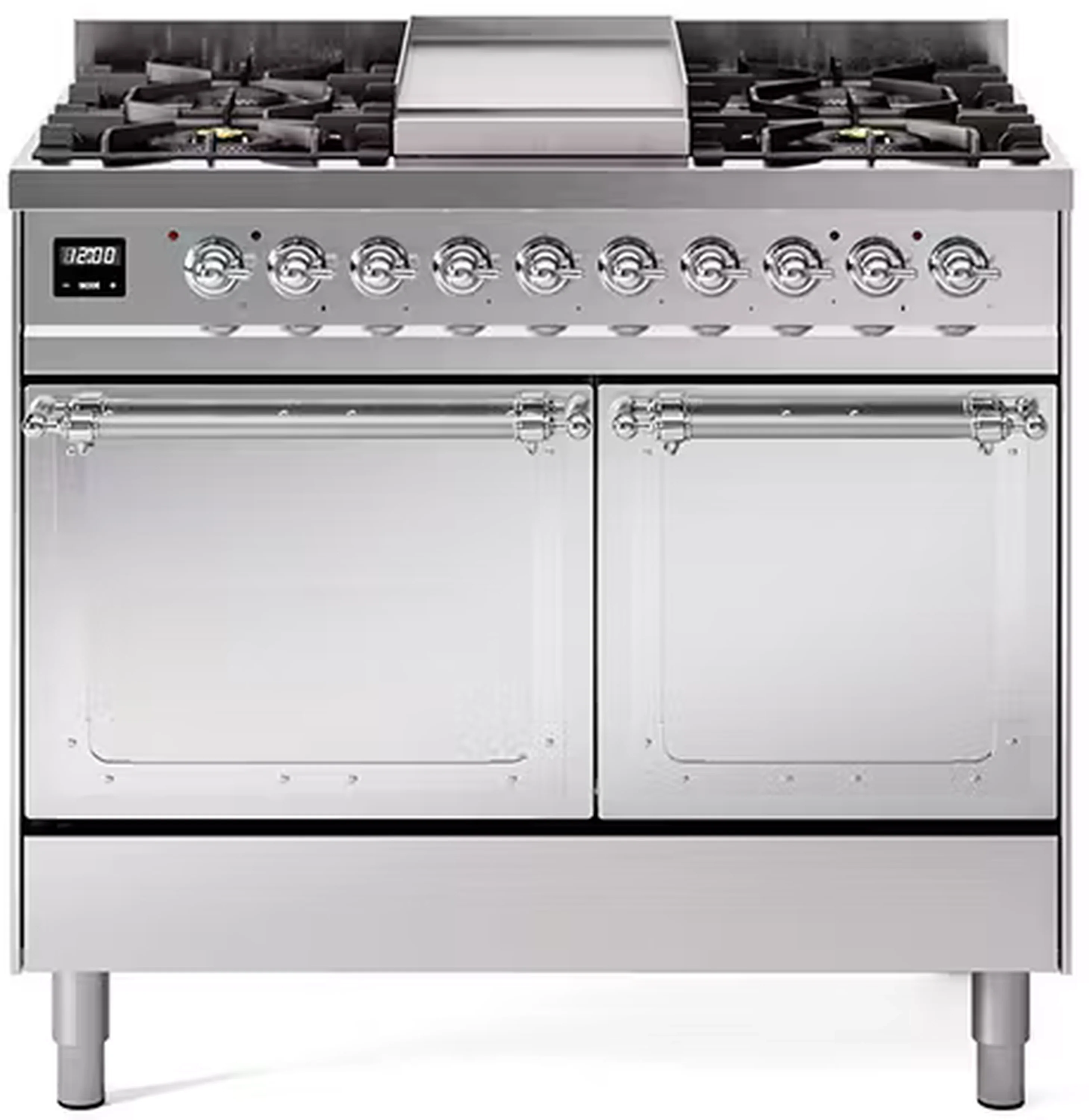 ILVE 40-Inch Nostalgie II Noblesse Dual Fuel Range with Solid Door Oven in Stainless Steel with Chrome Trim (UND40FQNMPSSC)