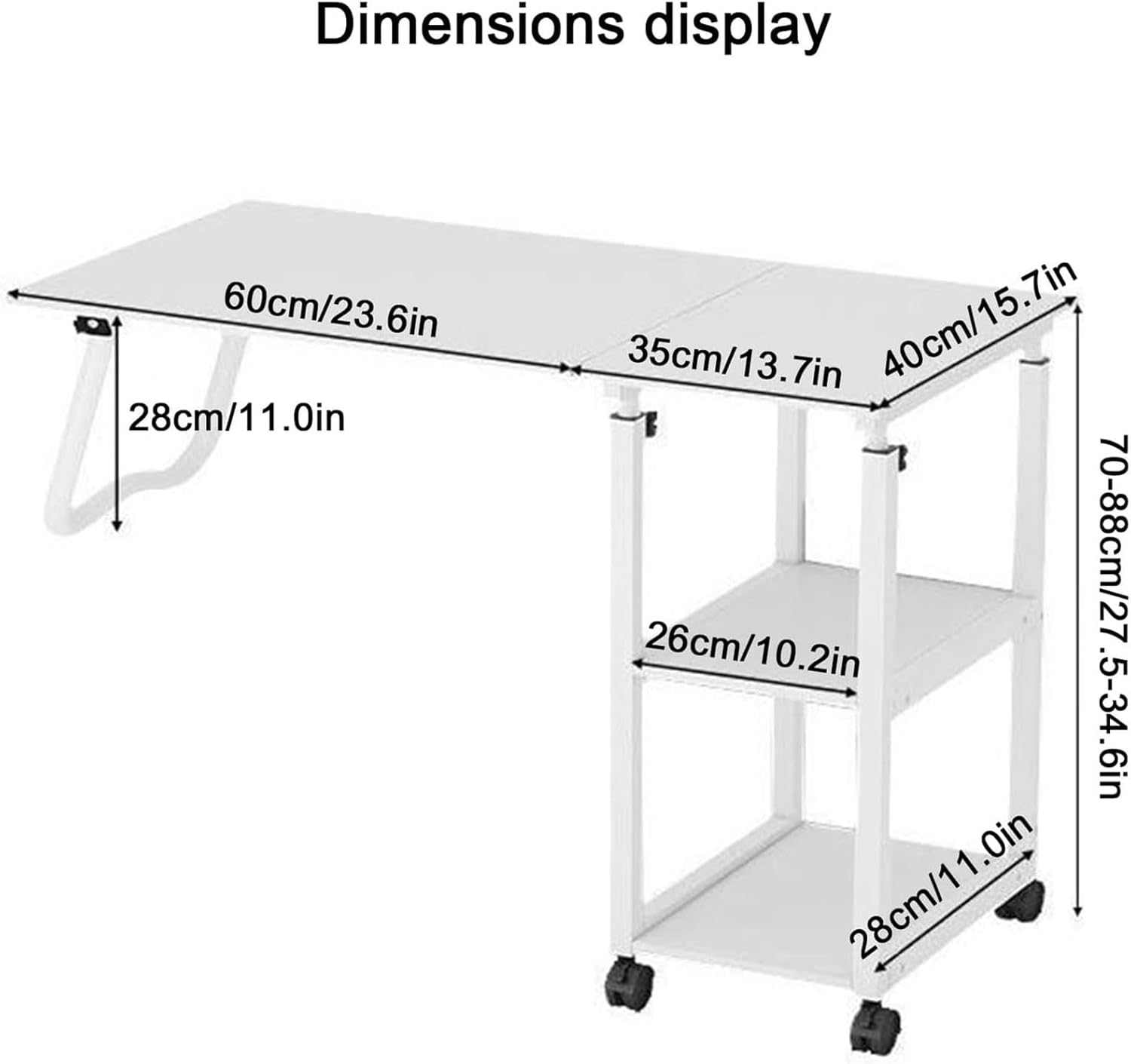 2 in 1 Foldable Overbed Table with Wheels, Bedside Table Adjustable Height, Mobile Computer Desk Laptop Table, Standing Over Bed Table for Hospital and Home Use,White a