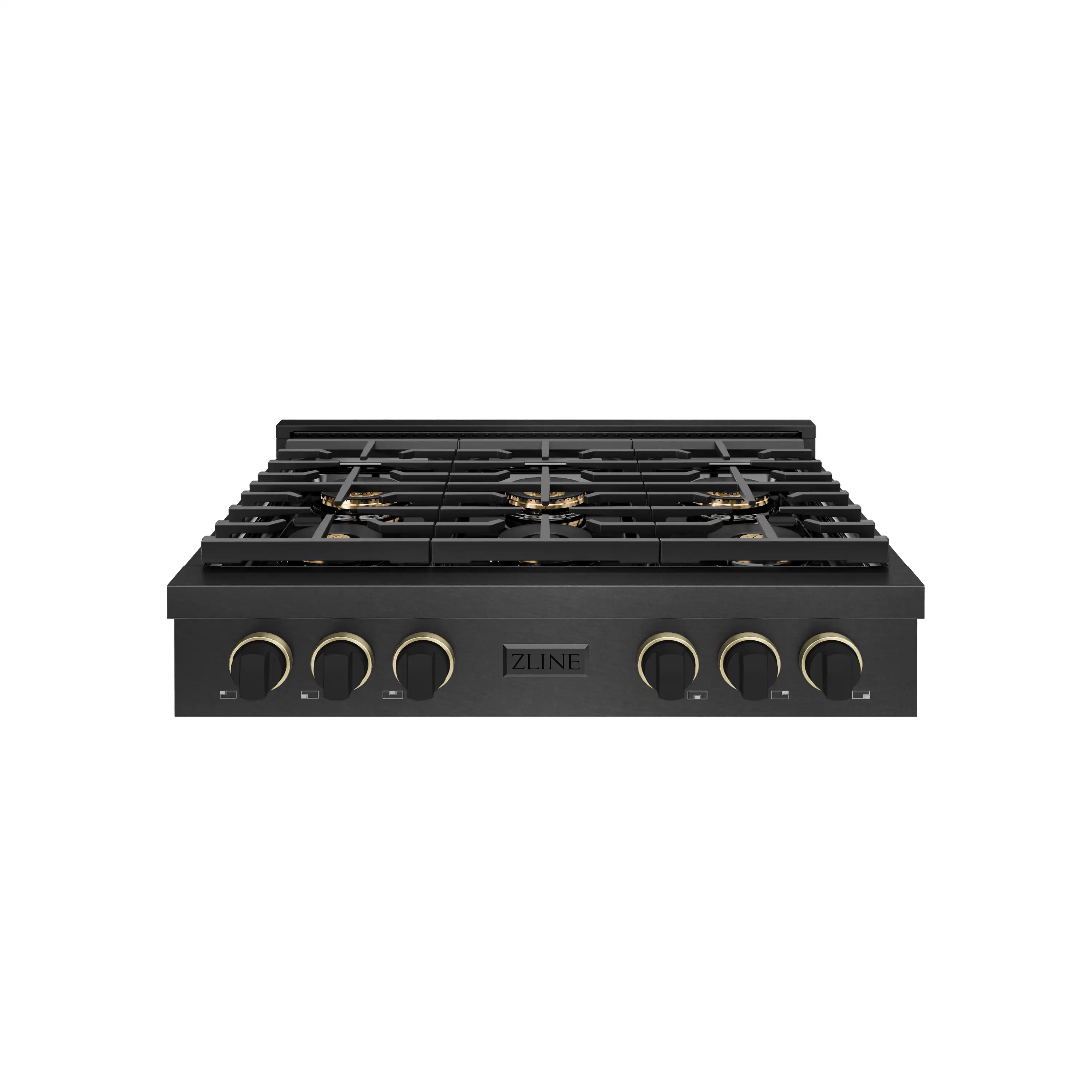 ZLINE Designer 36-Inch Paramount Gas Rangetop with 6 Burner DuoPro鈩?Cooktop in Black Satin with Black and Champagne Accents (PSRTBSZ-36-MBCB)