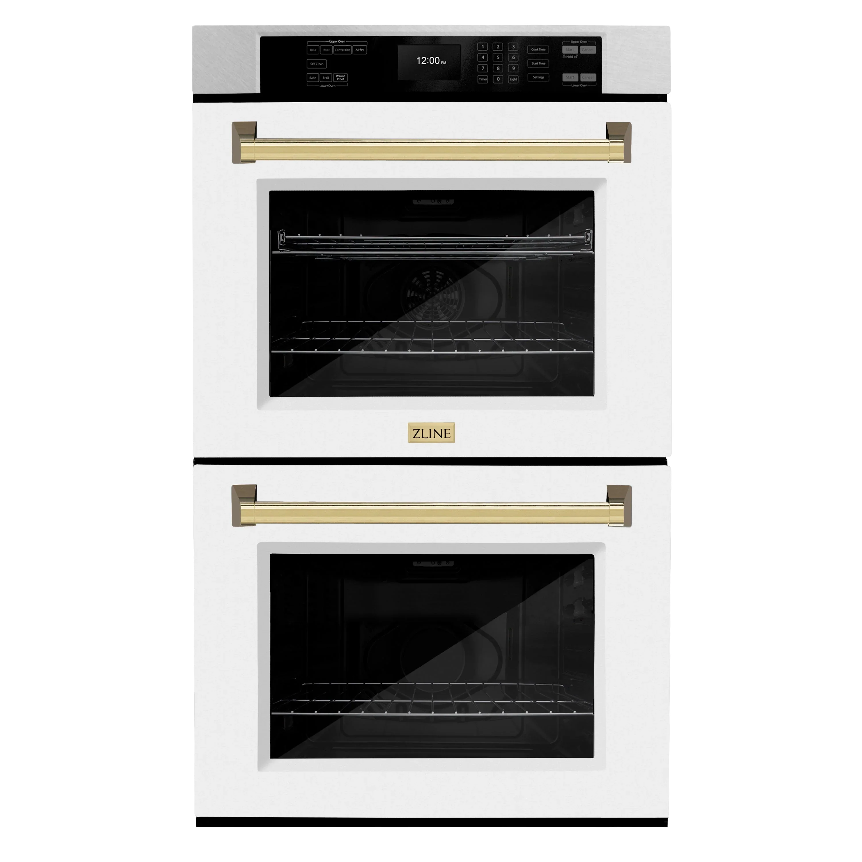 ZLINE Autograph Edition 30-Inch Professional True Convection Double Wall Oven with Air Fry and Self Clean in Satin Stainless Steel with White Matte Doors and Polished Gold Handles (WADSZ-WM-30-G)