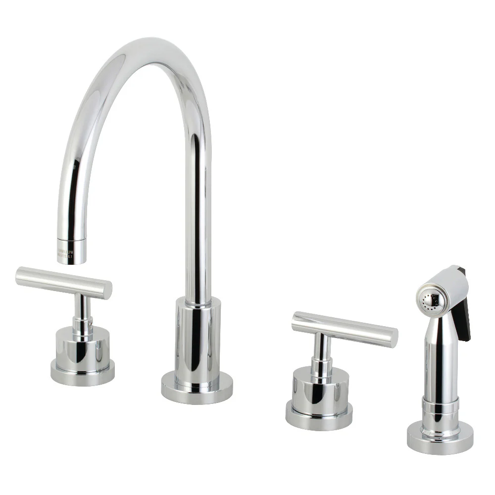 Kingston Brass Manhattan Double-Handle Widespread Kitchen Faucet with Brass Sprayer, Polished Chrome (KS8721CMLBS)
