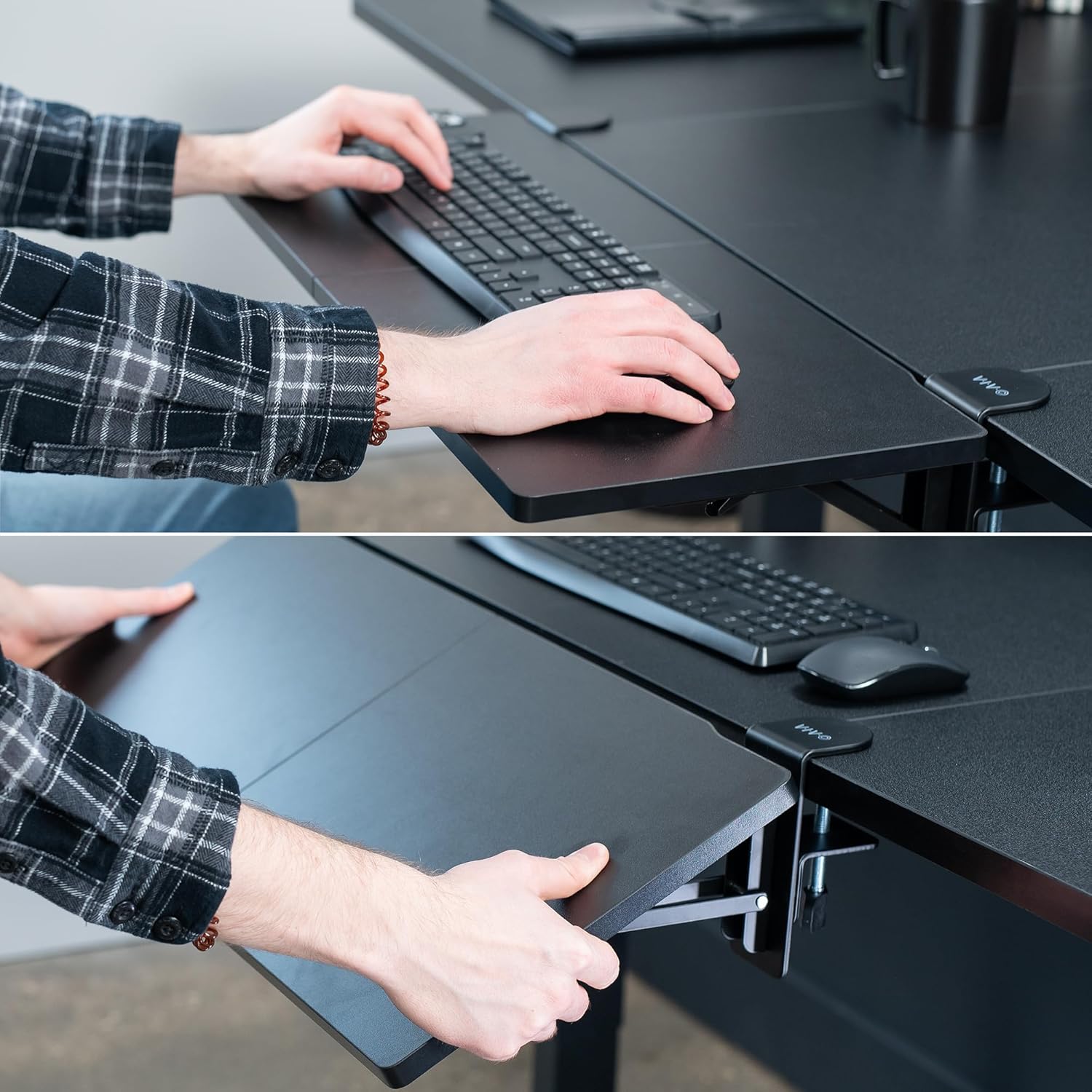VIVO Clamp-on 30 x 12 inch Foldable Desk Extender, Wrist Support Arm Rest, Office Keyboard Tray, Side Table Extension Attachment, Black, DESK-EXT30
