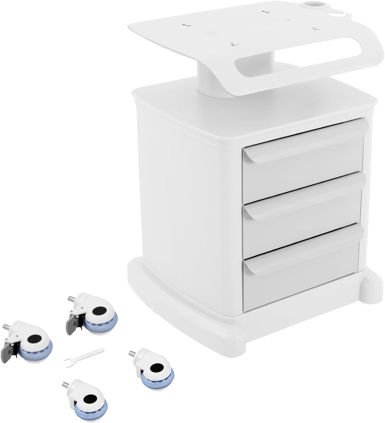 Beauty Instrument Trolley Cart, Freestanding Mobile Trolley with 4 Wheels 66lbs Storage Cart with 3 Drawers, Lab Rolling Storage Cart for Spas, Homes, Labs, Salons