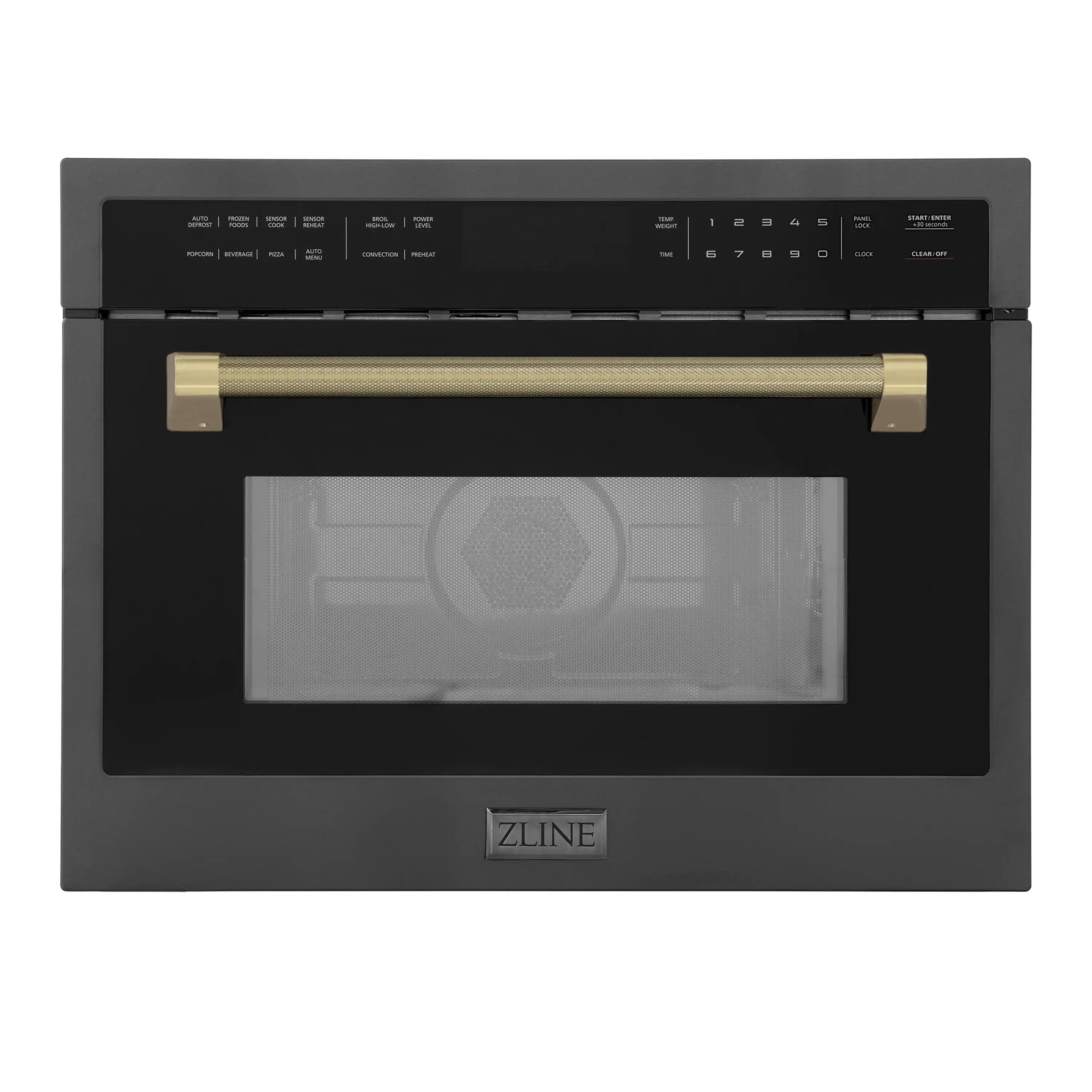 ZLINE Autograph 24-Inch Microwave Oven in Black Stainless Steel and Champagne Bronze Helix Handle (MWOZ-24-BS-KCB)