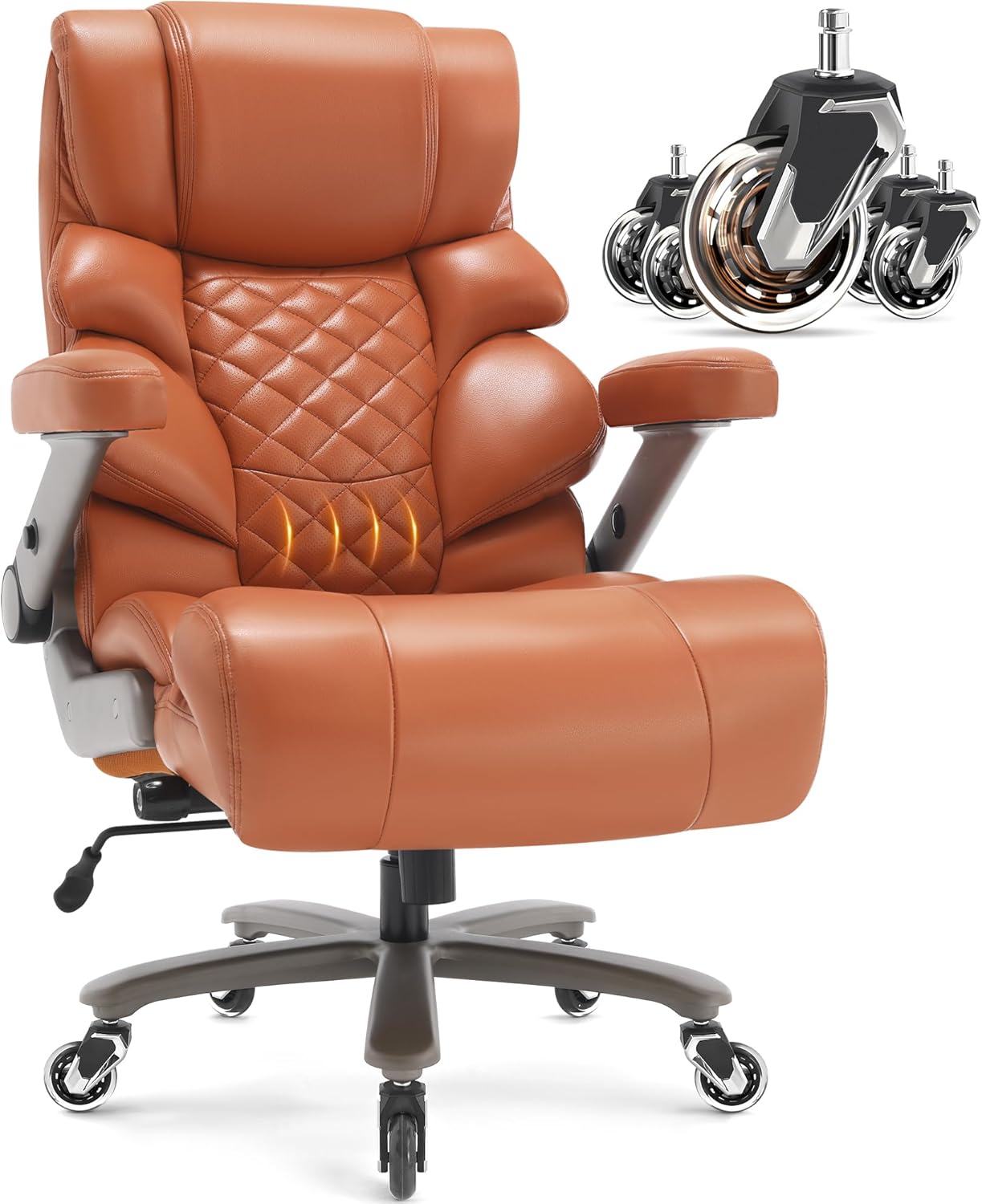 VUZI 700lbs Big and Tall Office Chair-Large Computer Chair with Adjustable Lumbar Support 3D Flip Arms Plus Size Wheels, High Back Executive Desk Chair, Heavy Duty Metal Base, Thick Padded Wide Seat