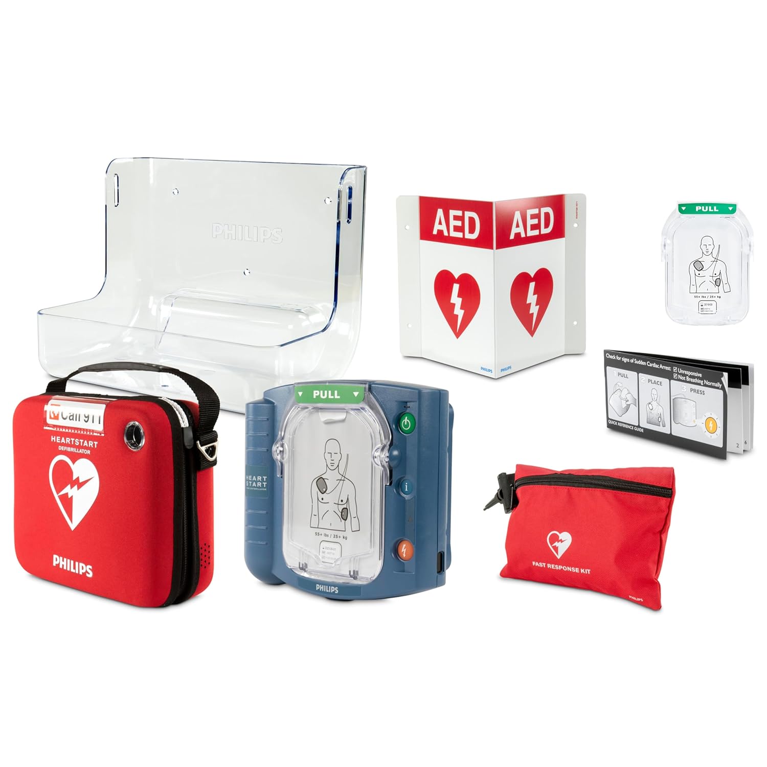 Philips HeartStart Ready Pack AED Defibrillator with Portable Emergency Medical Kit, CPR Guidance and Voice Prompts, Value Package with Standard Carry Case, M5066A-R01VPB