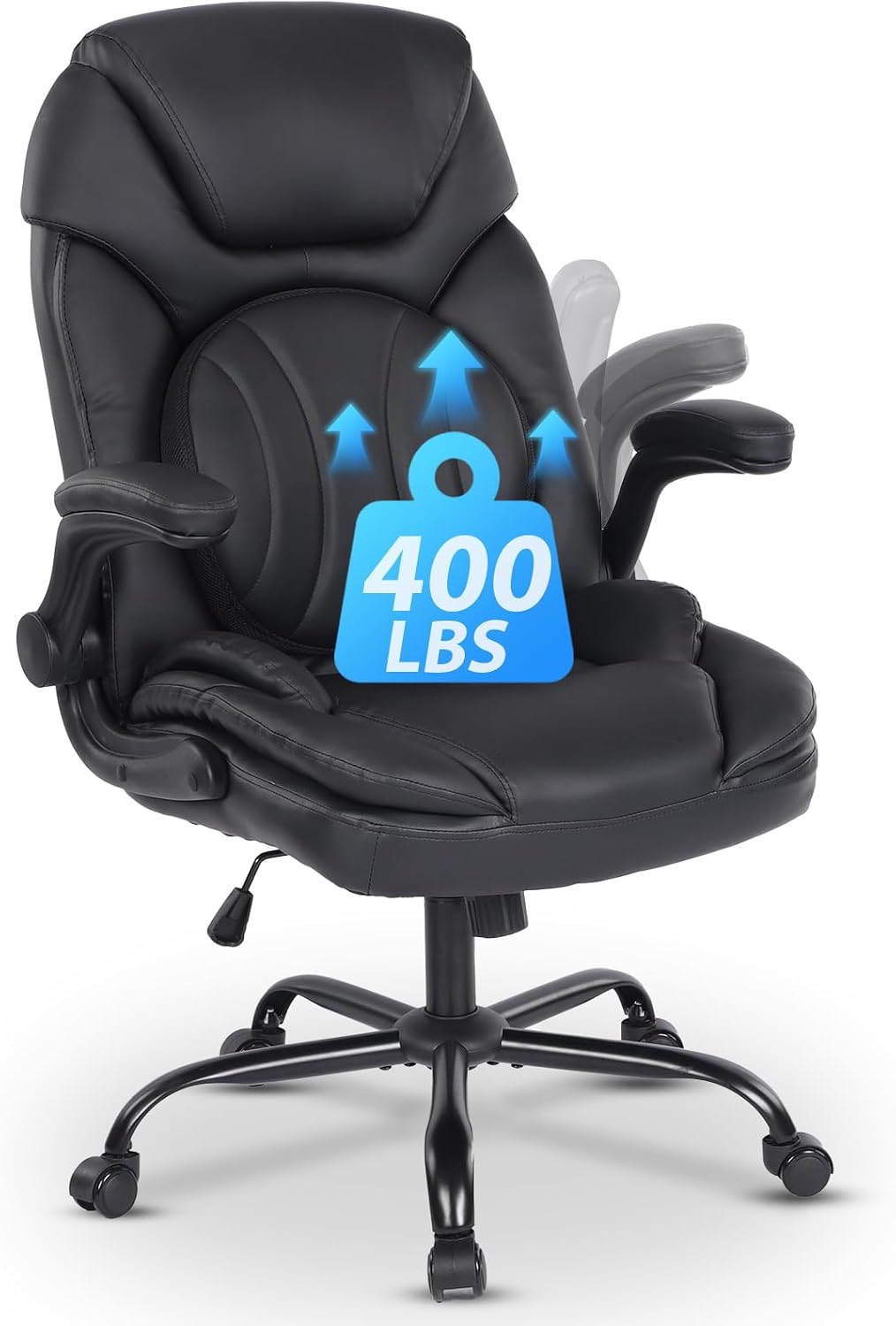 Wide Seat Executive Office Chair with Lumbar Support Big and Tall Cross Legged Rocking Comfy Swivel Computer Desk Chairs with Flip-up Arms for Women, Black