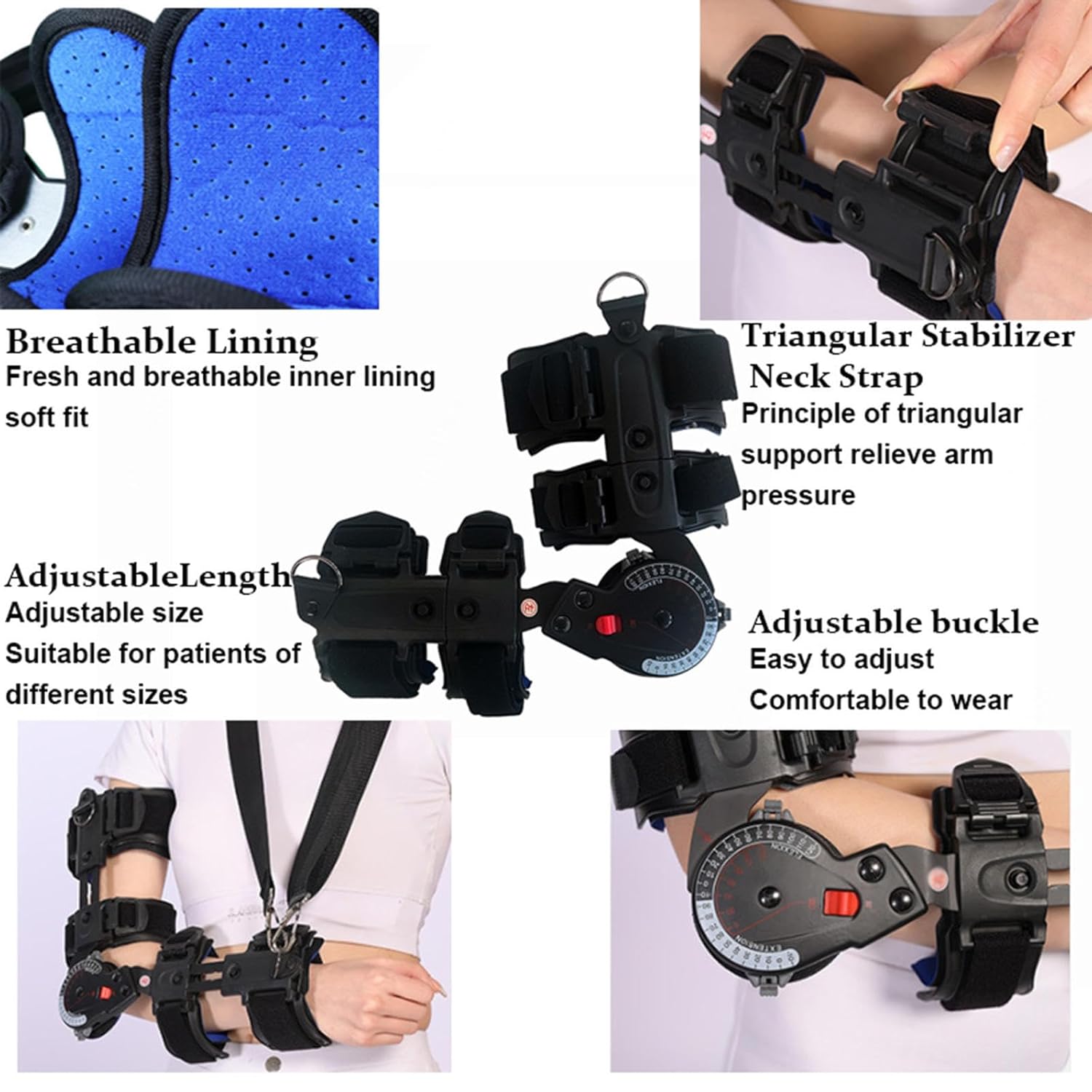 Hinged ROM Elbow Brace Stabilizer Splint with Strap Adjustable Post OP Elbow Brace Arm Injury Recovery Support After Surgery Fits All Unisex,Left (Right
