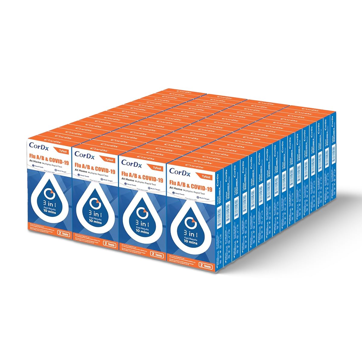 CorDx Tyfast at Home Flu A/B and COVID 19 Rapid Test Kit, Easy, Accurate, Fast Results in 10 Minutes. (90-Pack, 180 Tests)