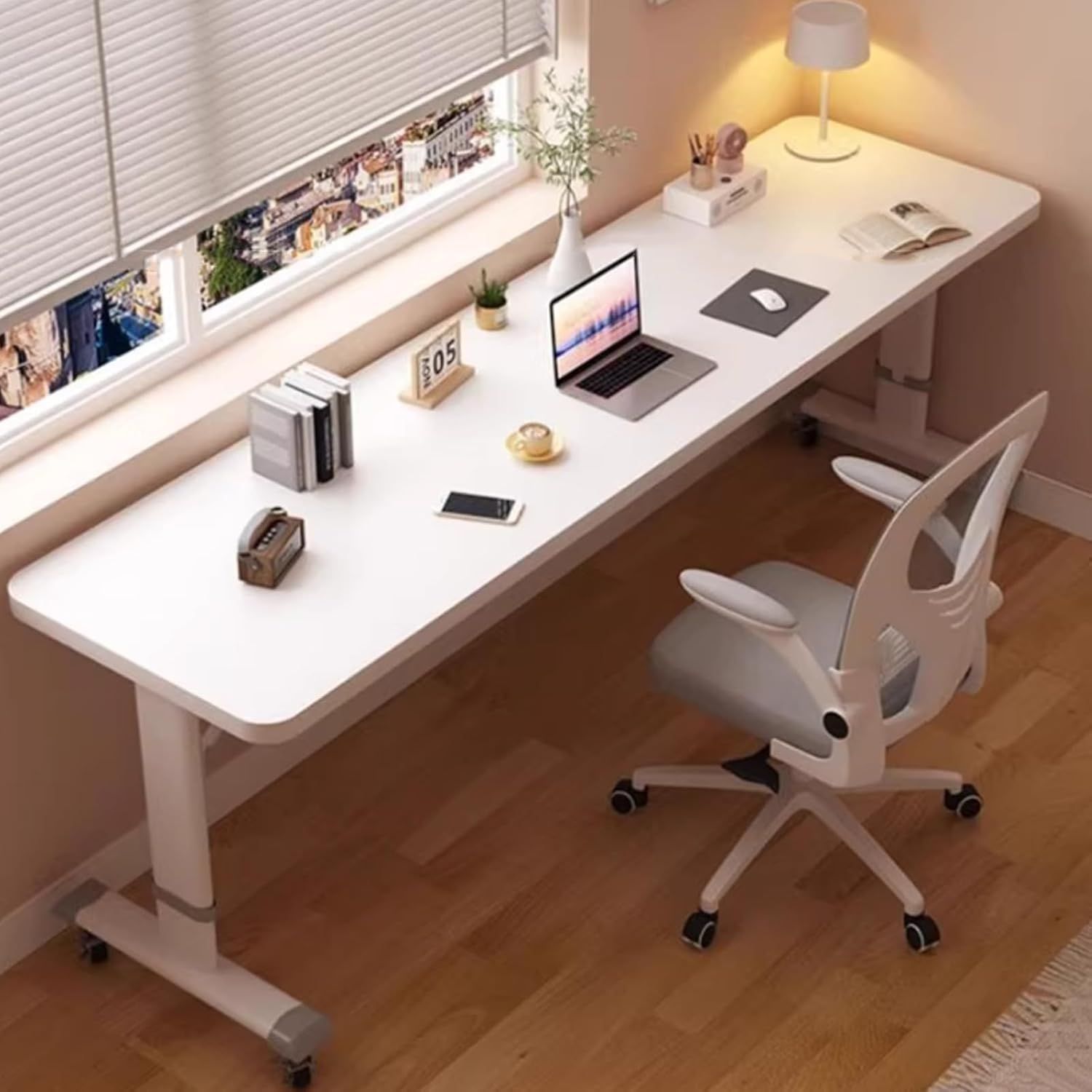 Overbed Table with Swivel Wheels, Bedside Over The Bed Table Adjustable Height, Standing Laptop Cart for Elderly, Hospital Patients, Home(210x60cm/82.6x23.6in)