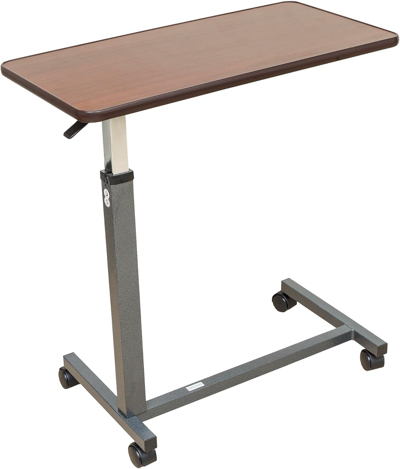 Essential Medical Supply Height Adjustable Automatic Overbed Table - Woodgrain Top with Locking Wheels, Perfect for Hospital and Home Use - Table for Easy Access and Convenience for Adults and Seniors