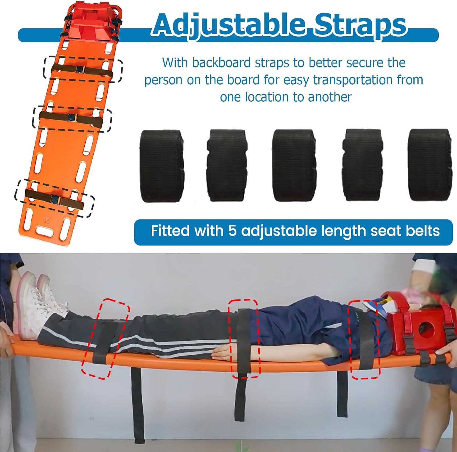 Water Rescue Spine Boards 2 Pack - Lifeguard Training Spine Boards for Pool, Camp & Ambulance Use, 350 lbs Capacity, Adjustable Straps for Safe Transfers