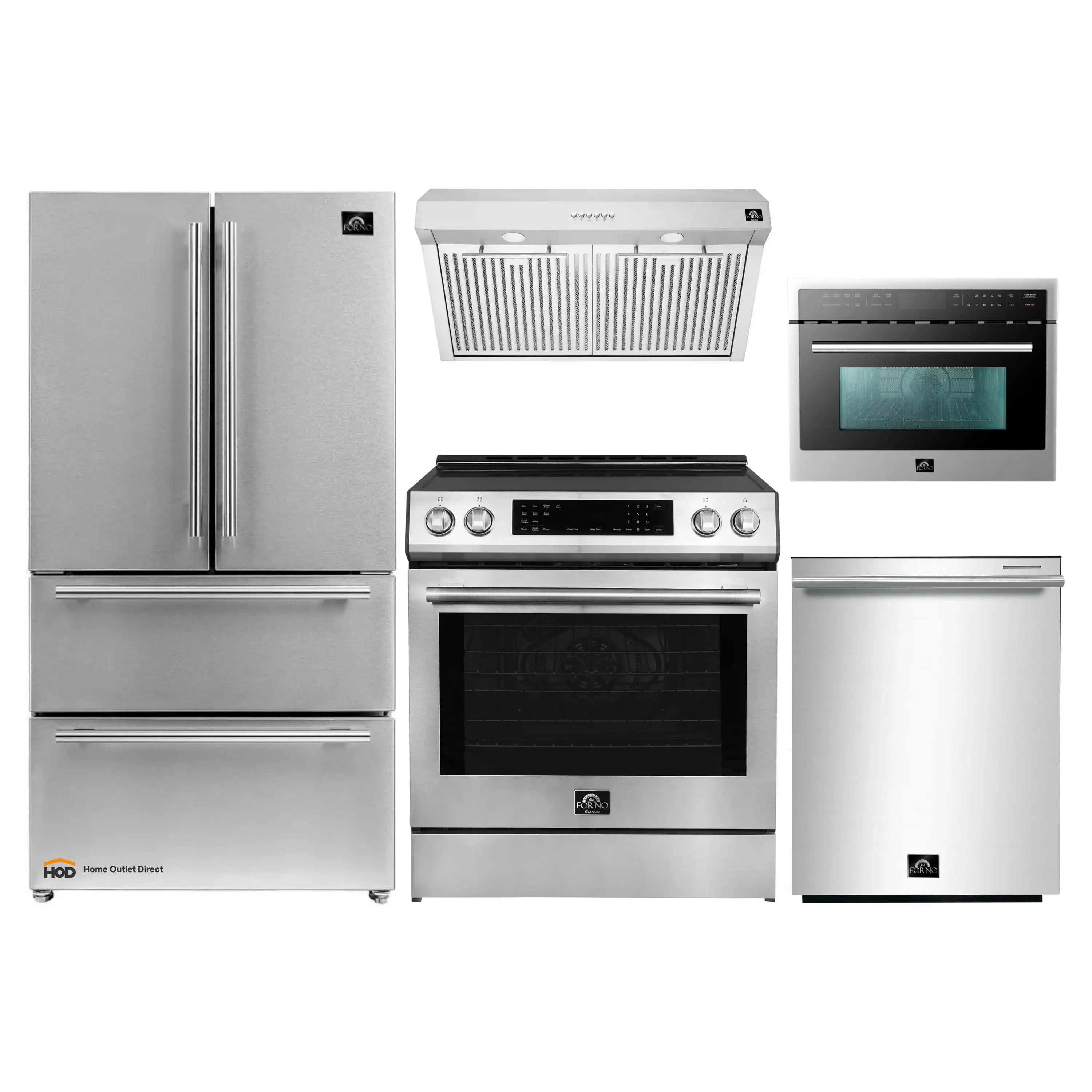Forno 5-Piece Appliance Package - 30-Inch Inducton Range, Under Cabinet Range Hood, Refrigerator, Dishwasher, and 24-Inch Microwave Oven in Stainless Steel