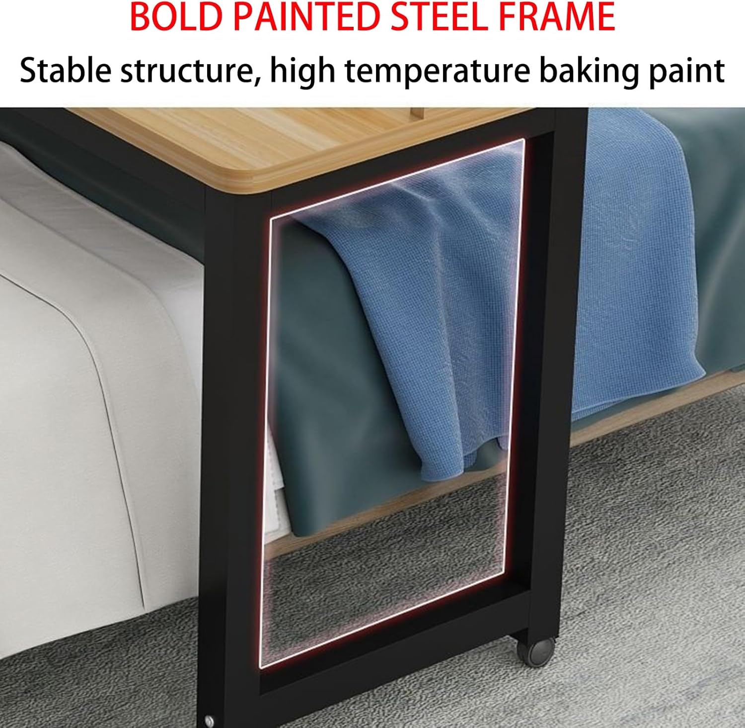 Generic Overbed Table,Over Bed Table with Wheels Adjustable Height,Rolling Bed Table,Large Bed Desk with Surrounding Baffle,Works As Bar Table, Dining Table Or Laptop Bed Table, Pink+white Frame