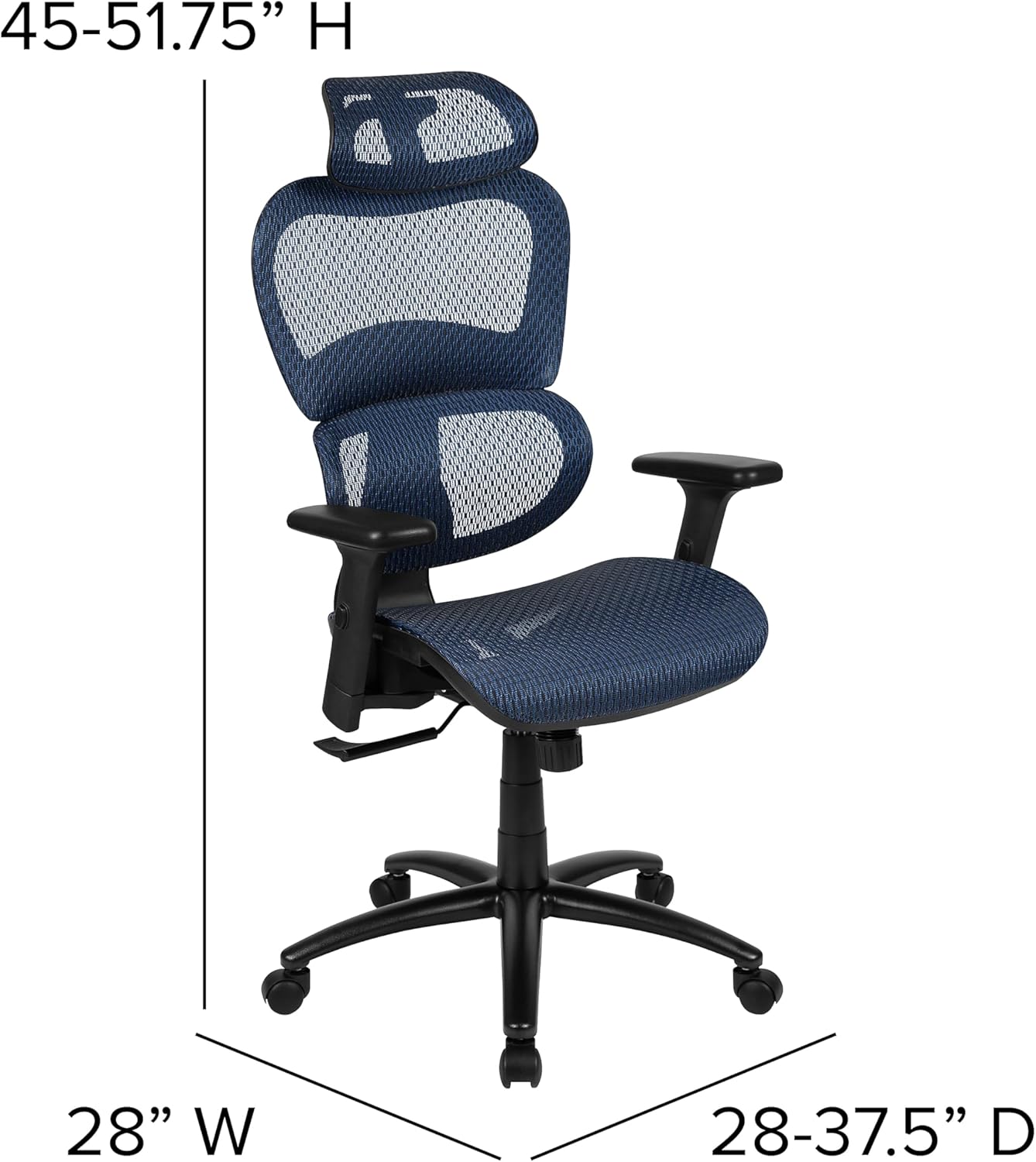 Flash Furniture LO Ergonomic Mesh Office Chair with 2-to-1 Synchro-Tilt, Adjustable Headrest, Lumbar Support, and Adjustable Pivot Arms in Blue