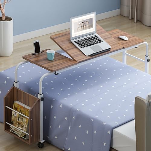 Over Bed Table, Over The Bed Table with Wheels, Rolling Bed Table, Mobile Desk, King Size Bed Frame, Adjustable Height and Length for Hospital and Home Use (Color : Oak, Size : 120cm/47.2in)