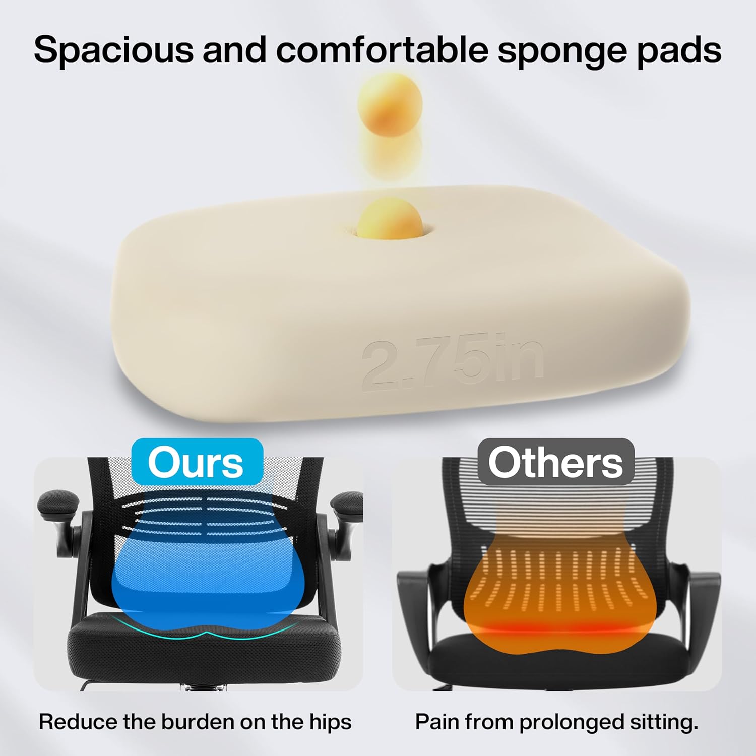 Fizzin Ergonomic Office Desk Chair, Mesh Computer Chair with Adjustable Comfy Flip-up Armrests and Adjustable Lumbar Support, Executive Chairs for Home, Bedroom, Study, Student(6PCS)