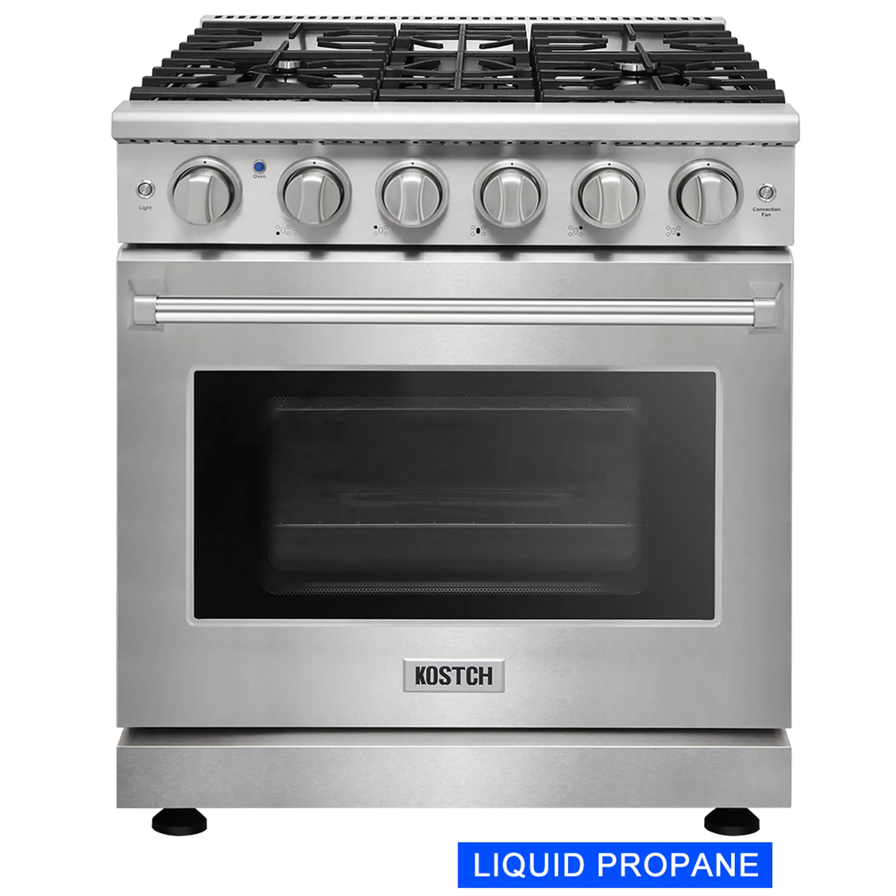 Kostch 30-Inch Propane Gas Range with 5 Burners & 4.55 Cu. Ft. Convection Oven in Stainless Steel (KOS-30RG03MLP-S)