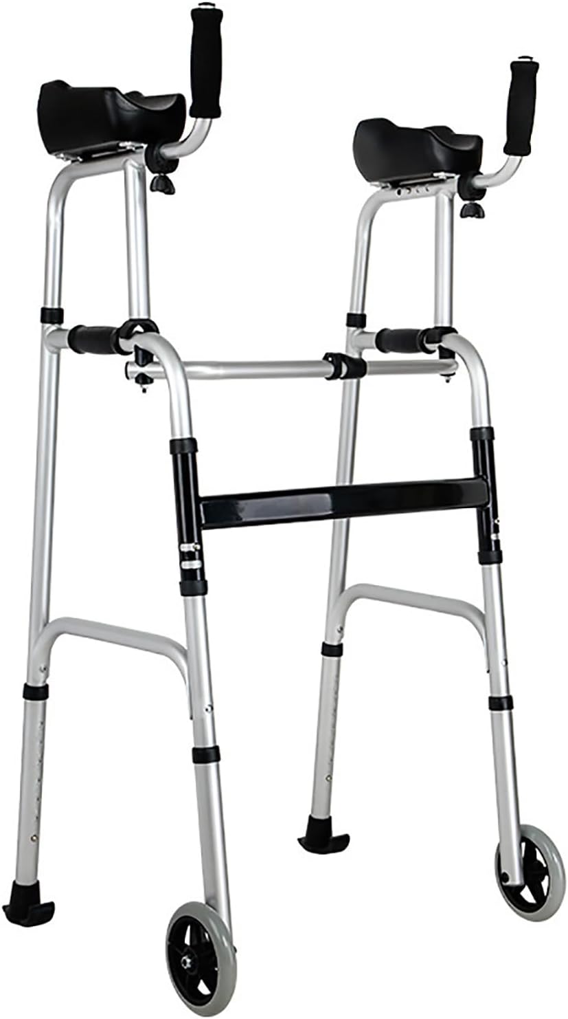 HAILM Walking Aid for Adults with Arm Rest Support, Walking Frame for Seniors, Aluminum Foldable and Lightweight, 7 Height Adjustable, Outdoor Indoor Rollator Walker
