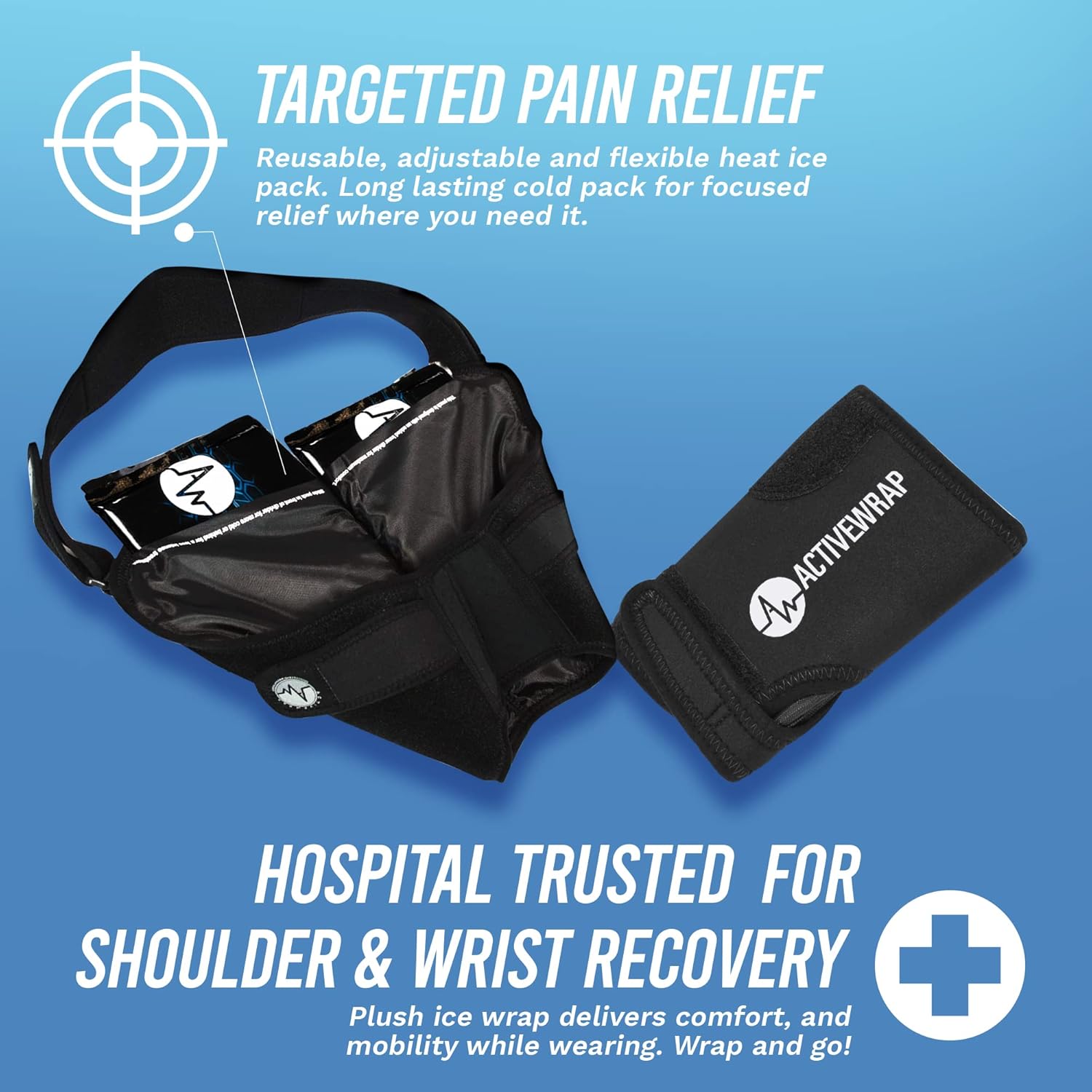 ActiveWrap Hand and Wrist and Shoulder Ice Pack Wrap With Two Reusable Hot & Cold Packs - Rotator Cuff Ice Therapy - Large/X-Large