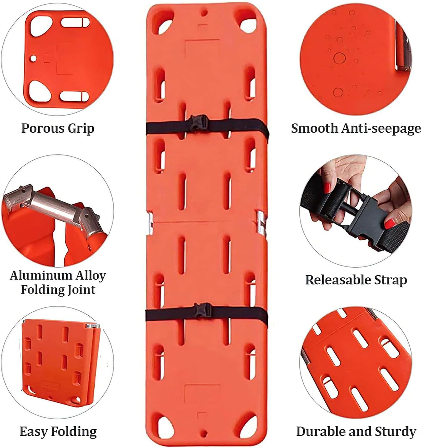 Water Floating Stretcher, PE Two-Fold Stretcher Weight Capacity 350lbs/159KG, Plastic Emergency Rescue Spine Board, Life Board with Seat Belt, First Responder Backboard
