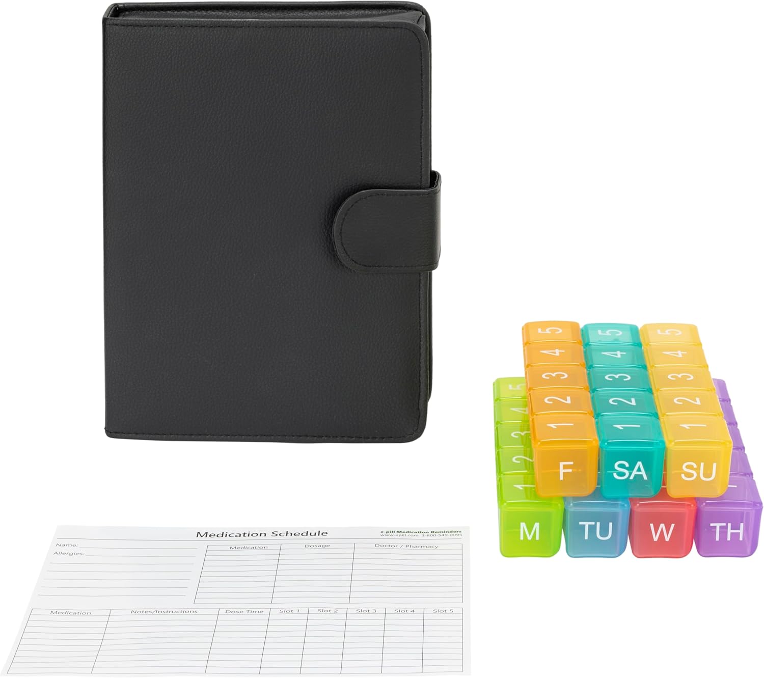 e-Pill 5 Times a Day x 7 Day Large Weekly Pill Organizer, Vitamin and Medicine Pill Box - with Discreet Case (2-Pack Clear & Rainbow)