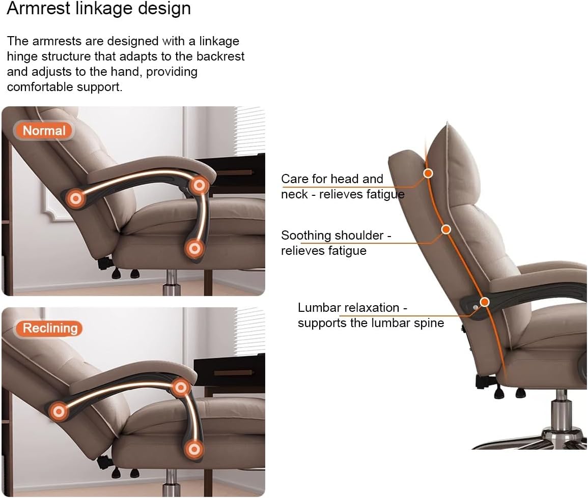 Computer Desk Chair, Executive Chairs, Ergonomic Swivel Desk Chairs, with Wheels,Adjustable Lumbar Support,Work Chair Leather Gaming Chair,Arm Adjustable,Grey